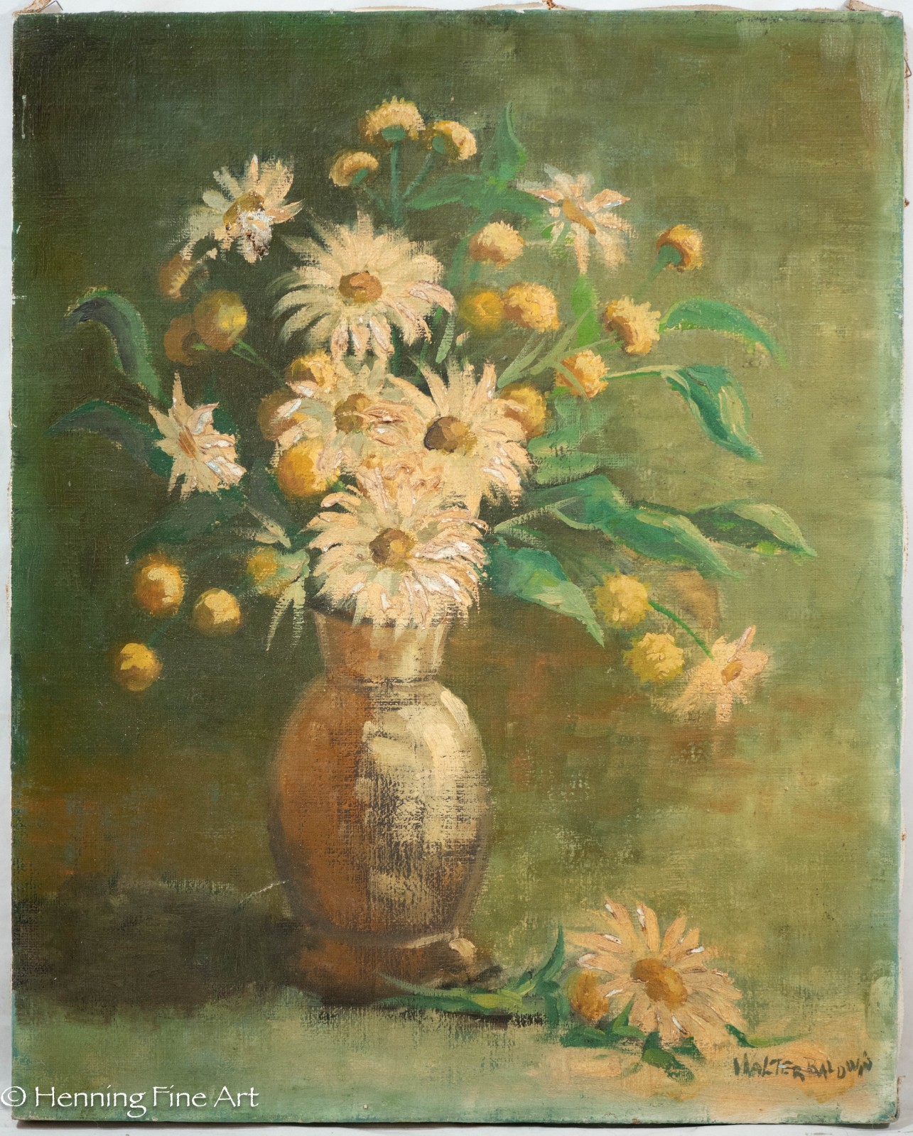 Charming Mid Century Impressionist Oil Painting of White Daisies Walter Baldwin