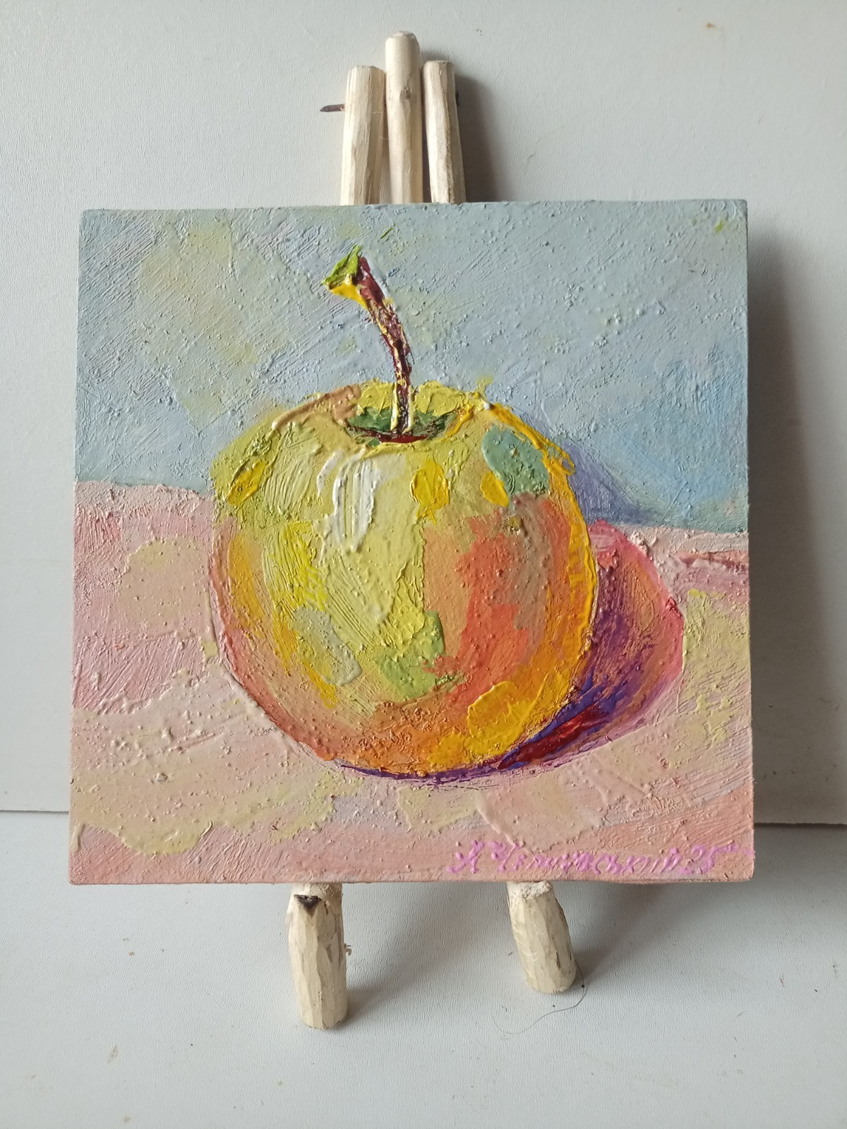 Apple Impasto Painting Original Art Impression Oil Painting 6 x 6 in