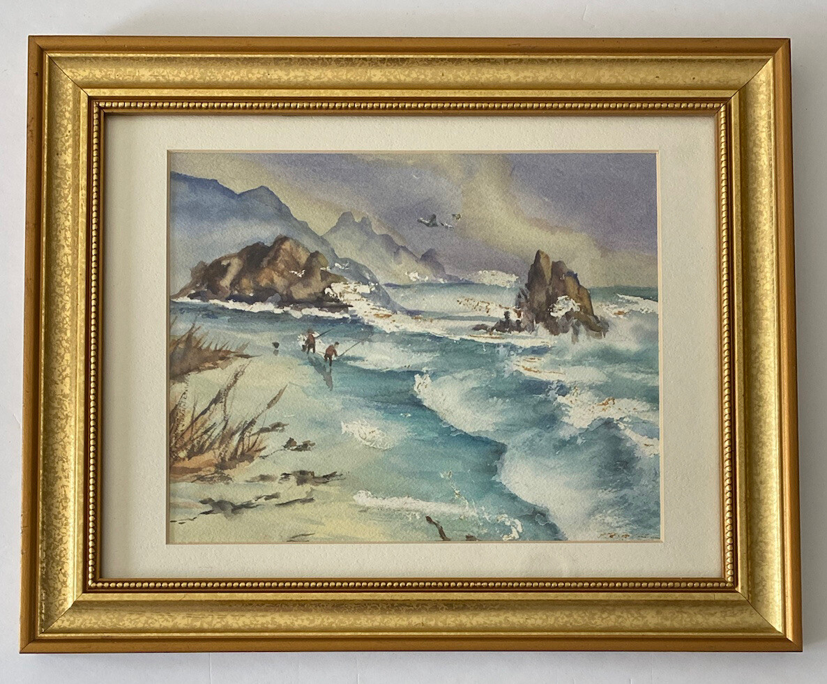 M. Julia Rogers Vintage Coastal Fishermen Planes Seascape Landscape Painting
