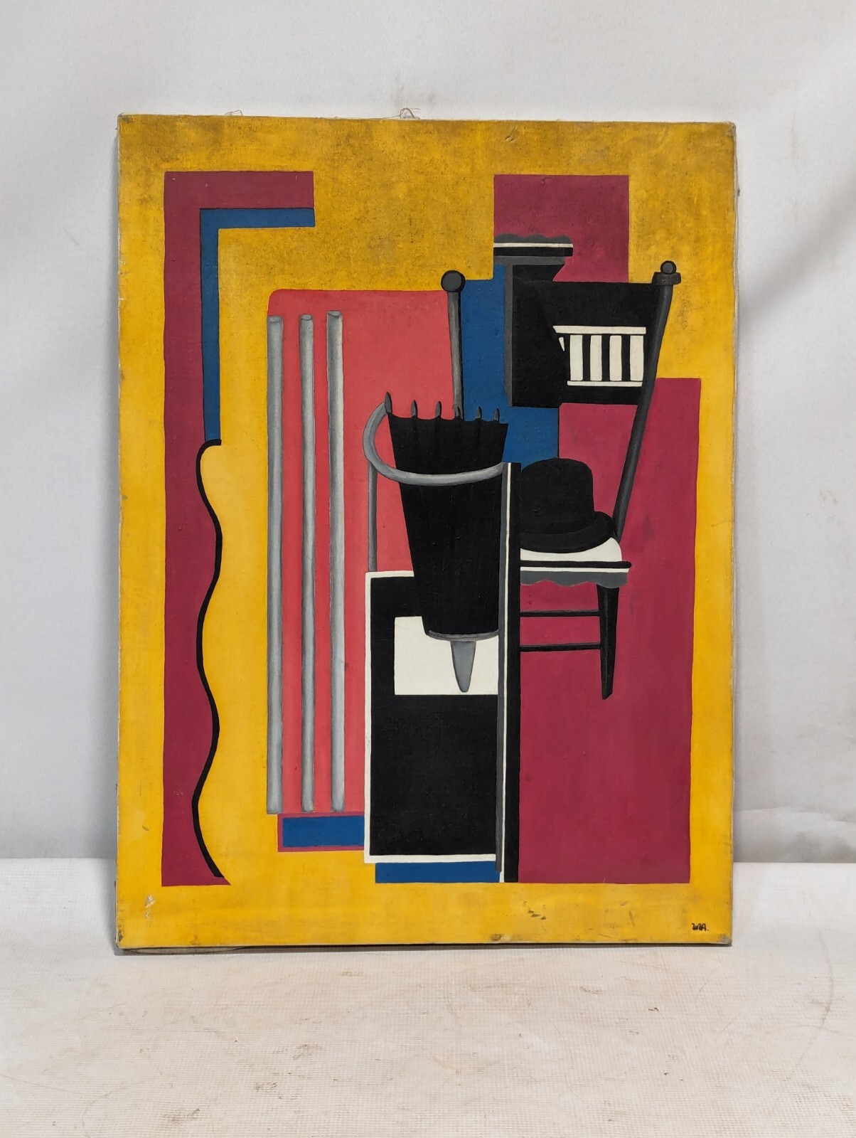 Original Painting (After Leger «Still Life with Umbrella and Melon Hat») 16x13in