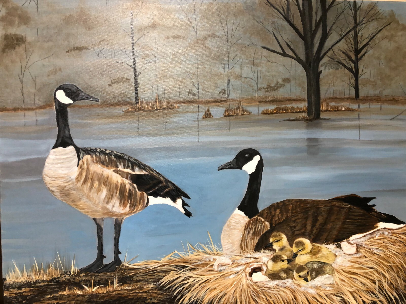 Leah Smith Gosling Geese Ducklings 24×28 Original Painting Contemporary Art