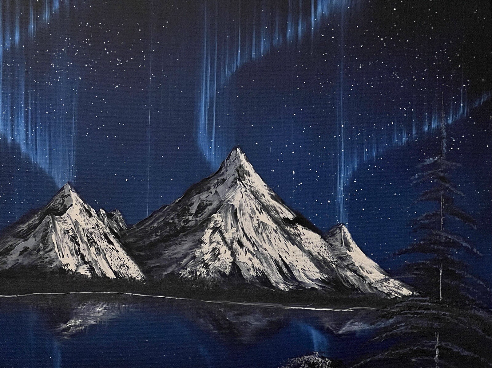 Blue Northern Lights Oil Painting On Canvas 16x20in
