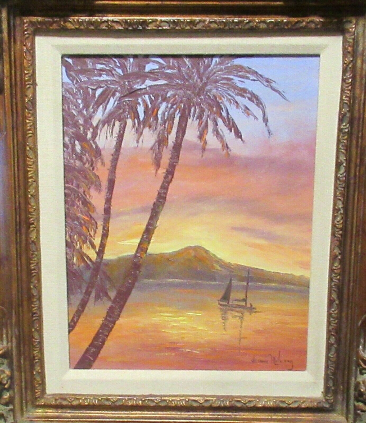 JEANNE MOLVANG «DIAMOND HEAD HAWAII» ORIGINAL ON CANAVS LANDSCAPE PAINTING 1983