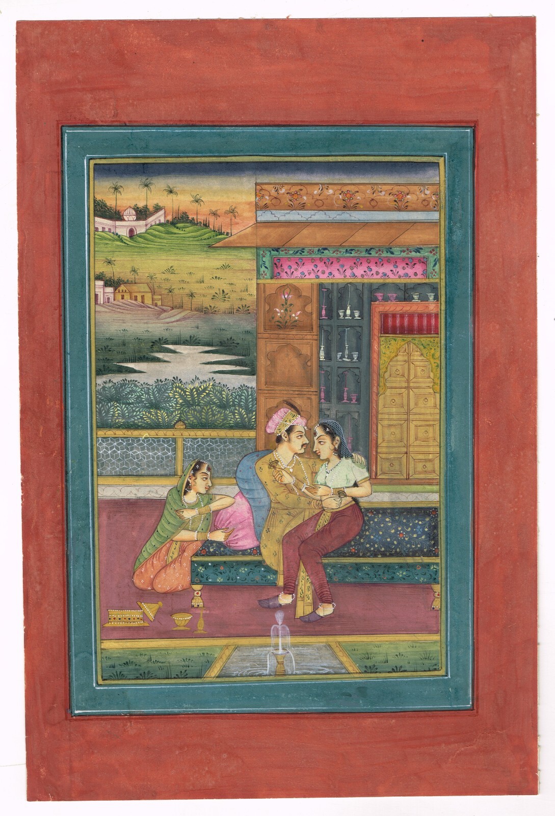 Love Scene Art Mughal King & Queen in Love Scene Gouache On Paper 6.25×9.5inches