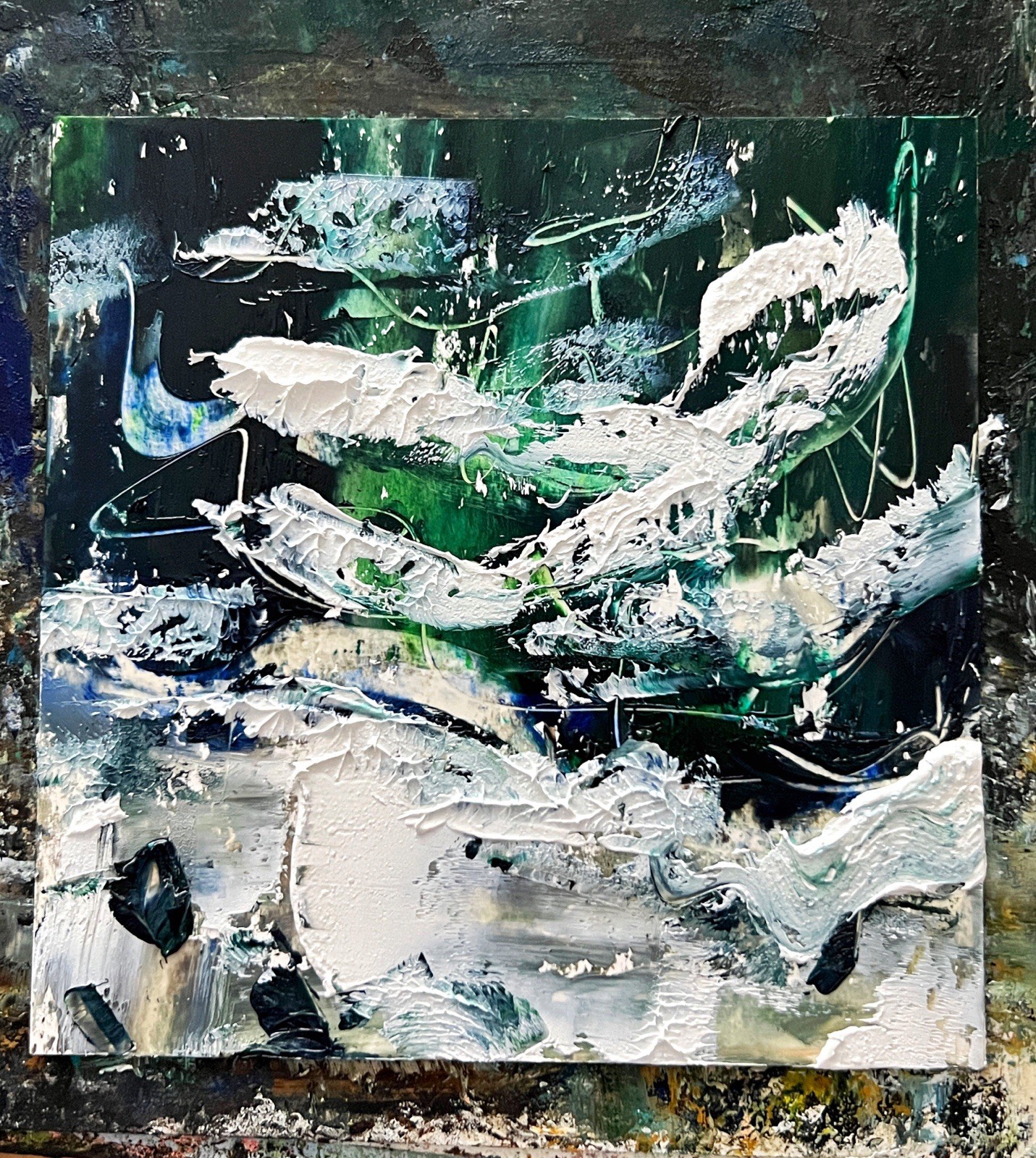 Australia Noosa Surf• Expressionist Coastal Mood Navy Blue Green White Painting