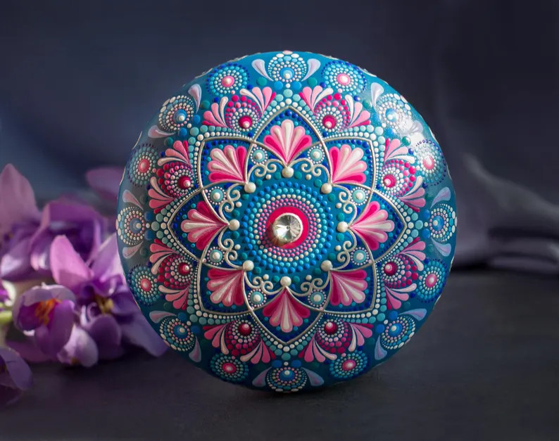 Hand Painted Mandala Stone, Rock Art Mandala Painting, Paper Weight, Dot Art