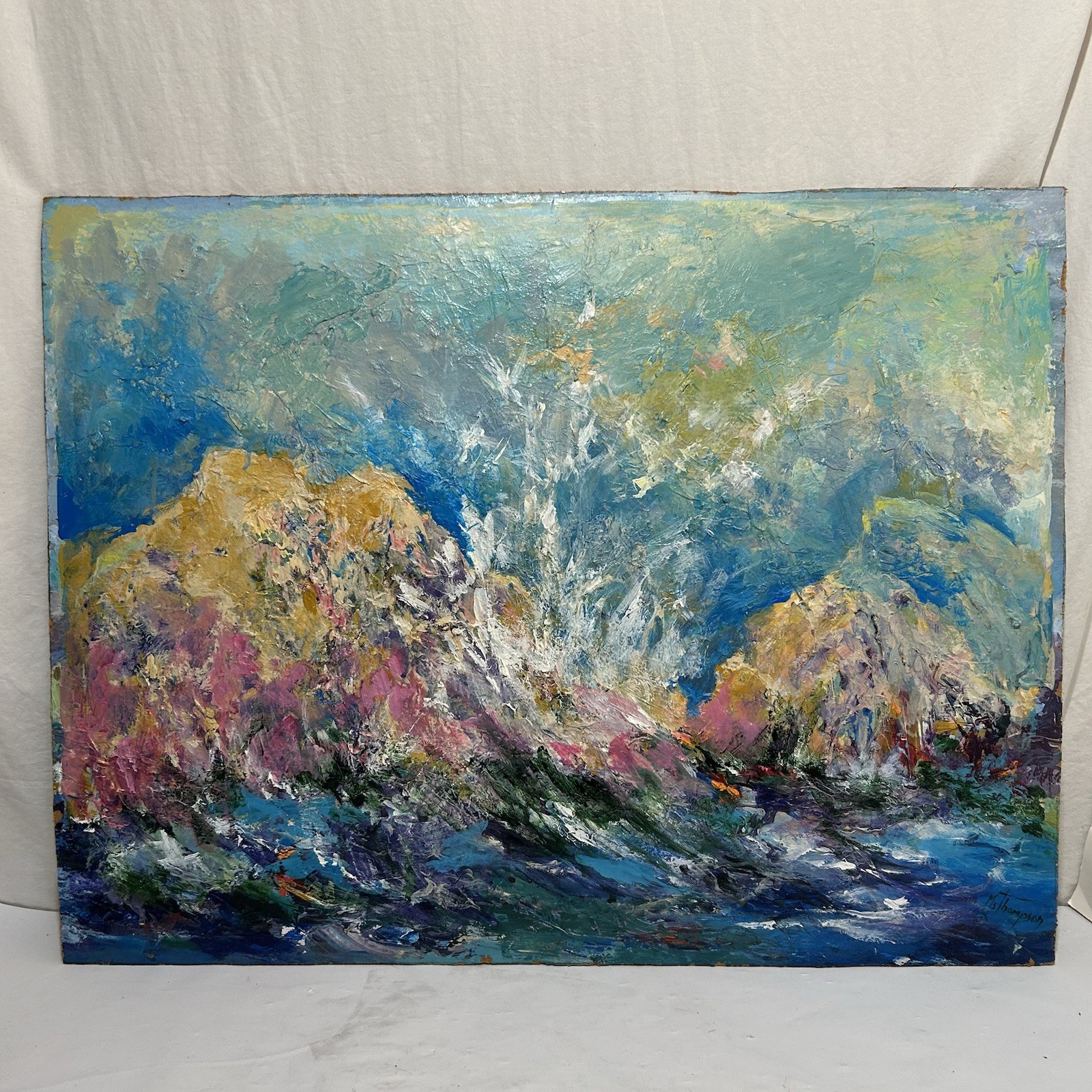 1986 Original Mary Thompson Abstract Modern Art Painting Acrylic Impasto Vintage