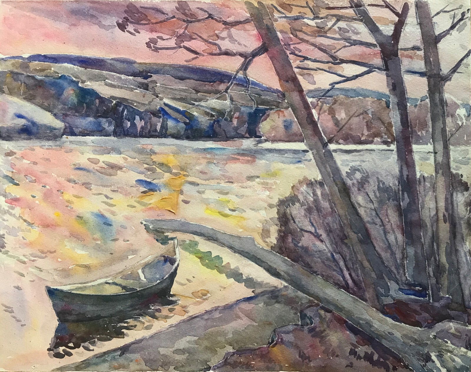 Watercolor Painting On The Shore Unknown Artist Unframed Original Decor nAAA2237