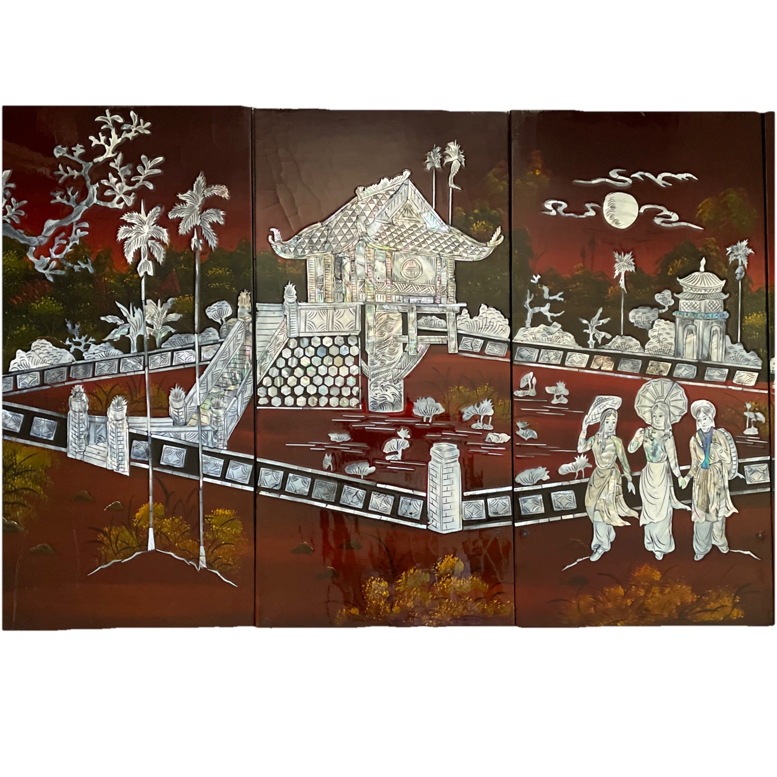 Asian Vietnamese 4 Lacquer Piece Artwork 23″HX45.6″L
