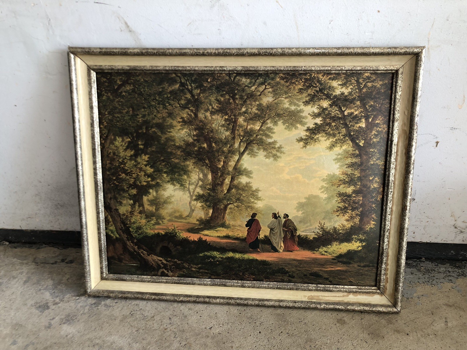The Road To Emmaus Framed Painting Repro 27×21″ Vintage Robert Zund SEE DESC.