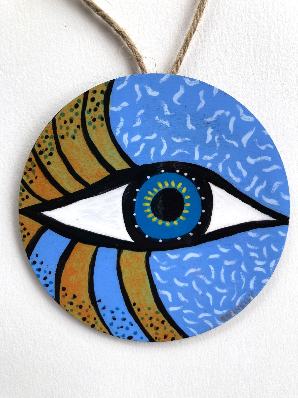 Hand-Painted Wooden Ornament with Evil Eye Protection Hanging Ornament Decor