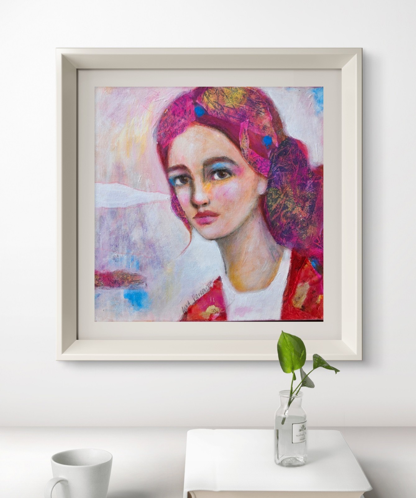 Painting Original Woman Face Portrait GALLERY WRAPPED CANVAS 12x12x1.5 «