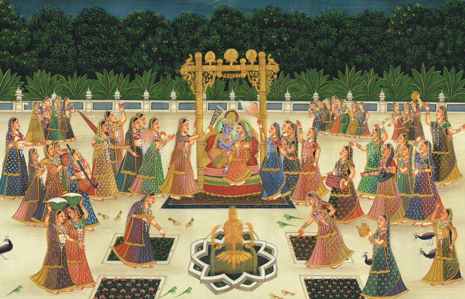 Handmade Hindu Religious Painting Of Radha Krishna Art On Silk 17.5×13.5 Inches
