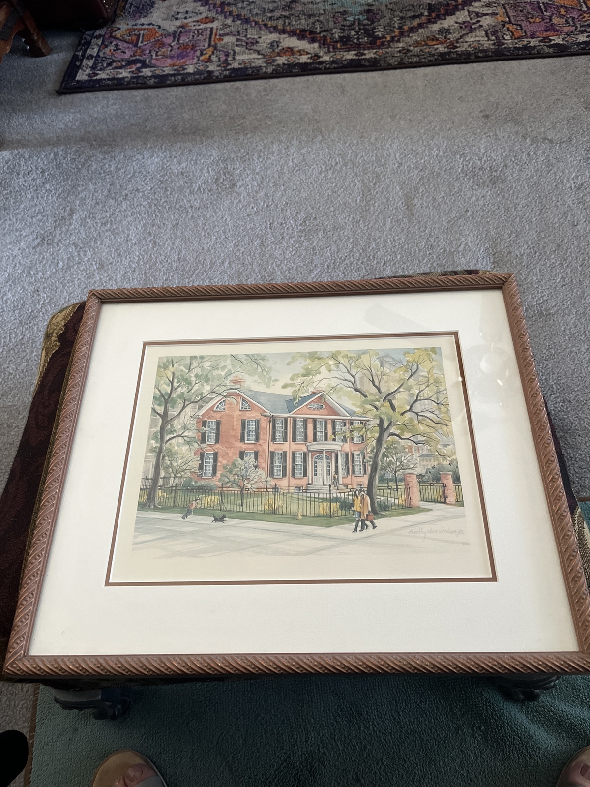 Dorothy Clark mc Clure Watercolor Of A Pink Colonial Home In Canada