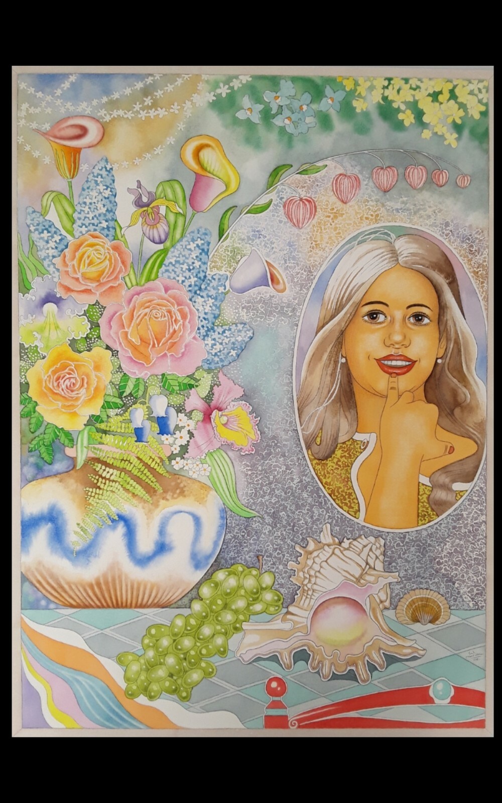 Erotic, large watercolor 50×70 cm, «Portrait of a young girl», Lovely Lisa Art.