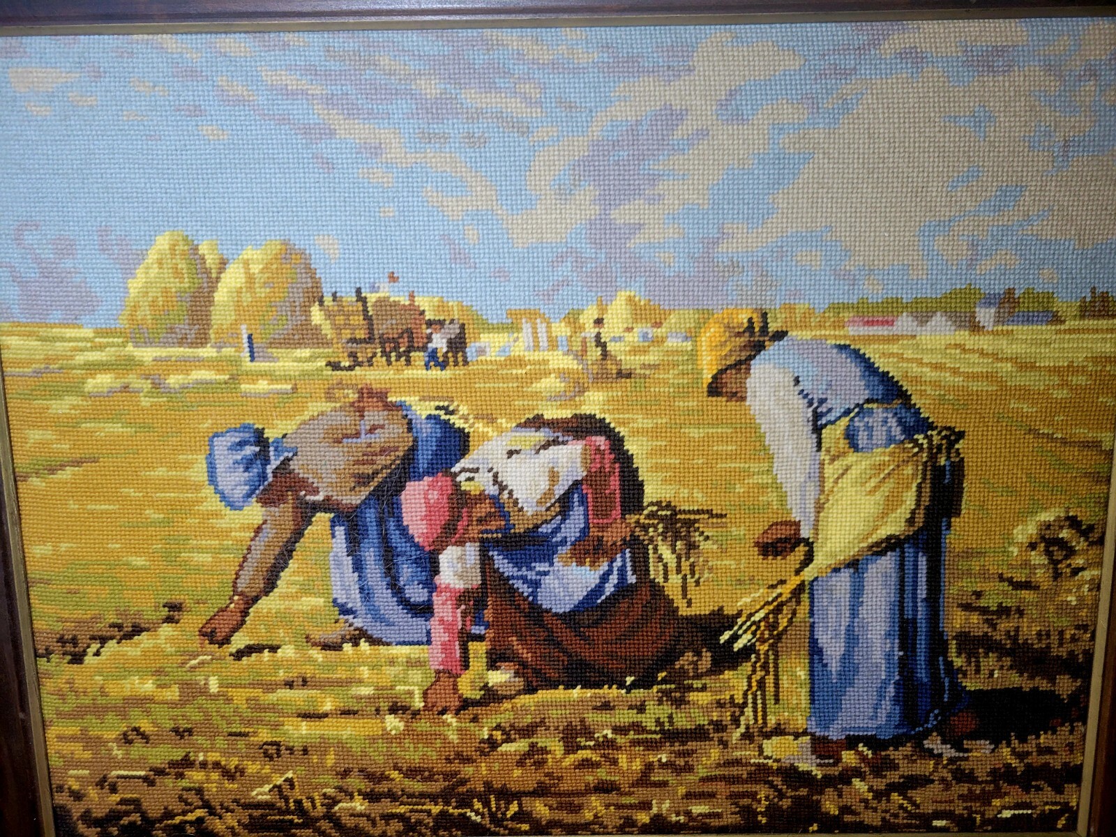 Needlepoint Embroidery Canvas Antique Handmade Famous Painting France Framed