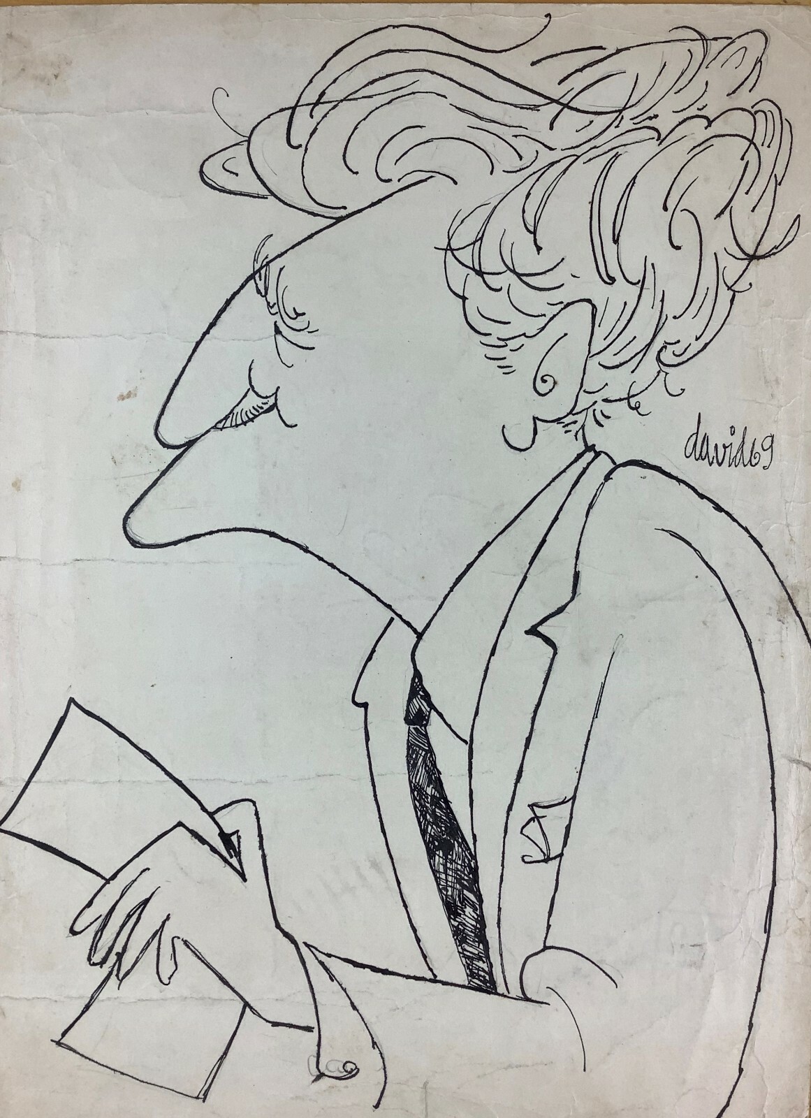 Juan David. Caricature. Tallet, 1969. Ink on cardboard. Original signed