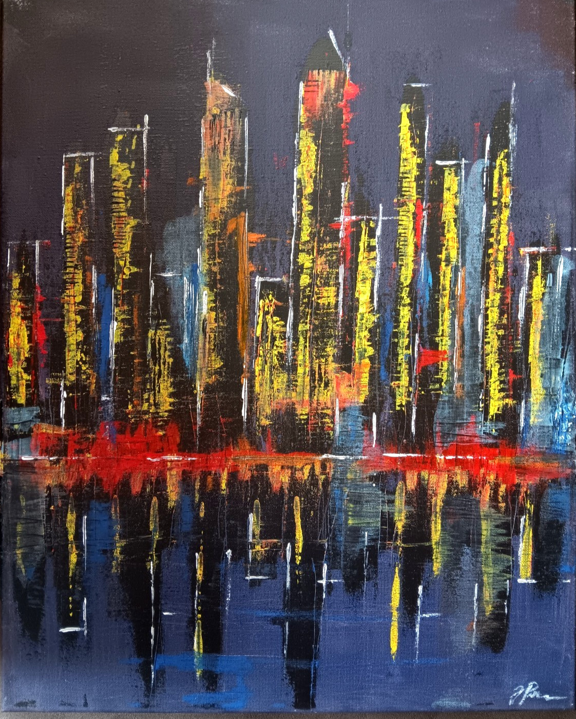 Original Cityscape Acrylic Abstract Painting 16×20 Canvas Modern Skyline Art