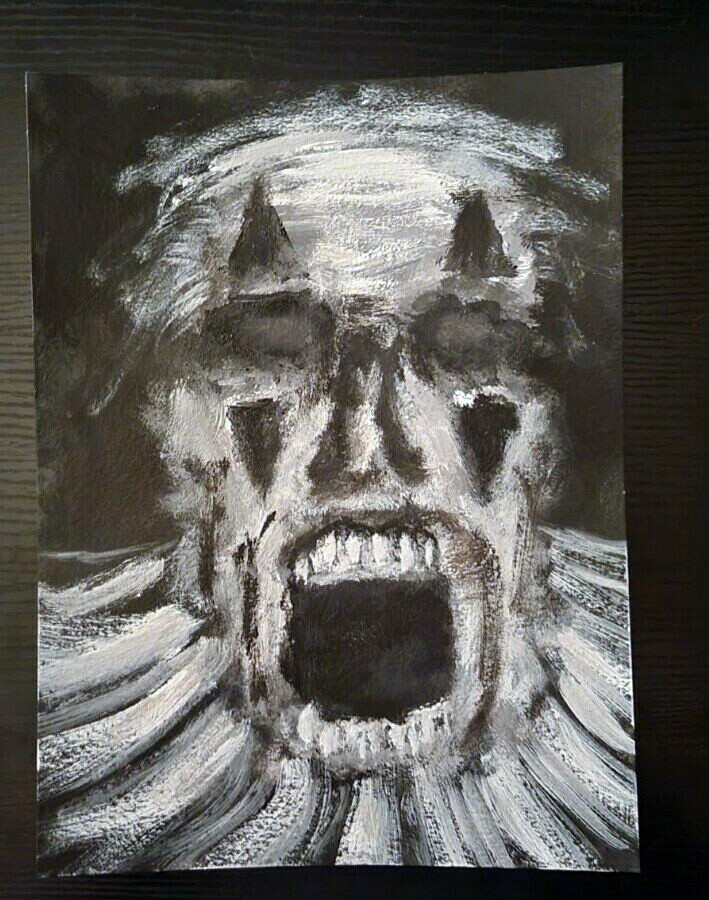 Original Horror Art Acrylic Painting Halloween Scary Clown Creepy Portrait Demon