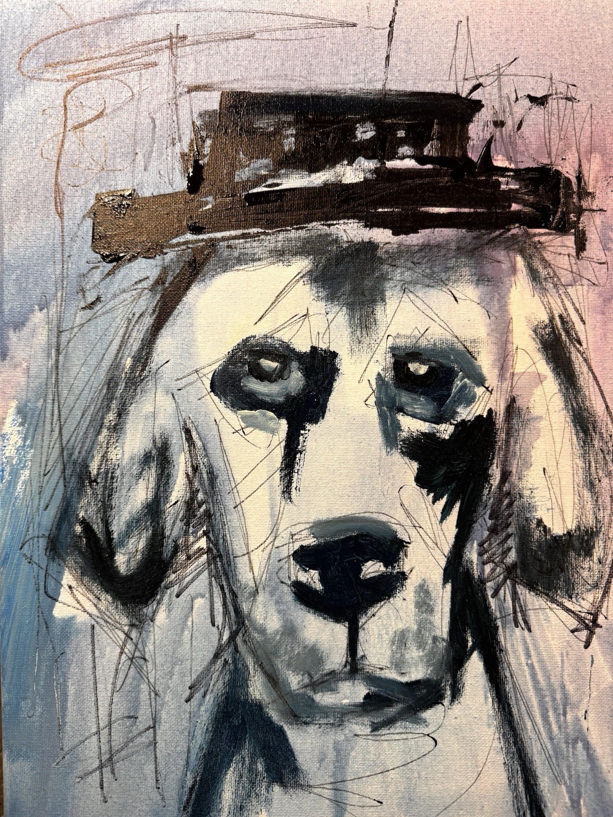 SAMATOWIC Original Abstract Neo-Expressionism 12×16 Dog with Hat Signed Art 521