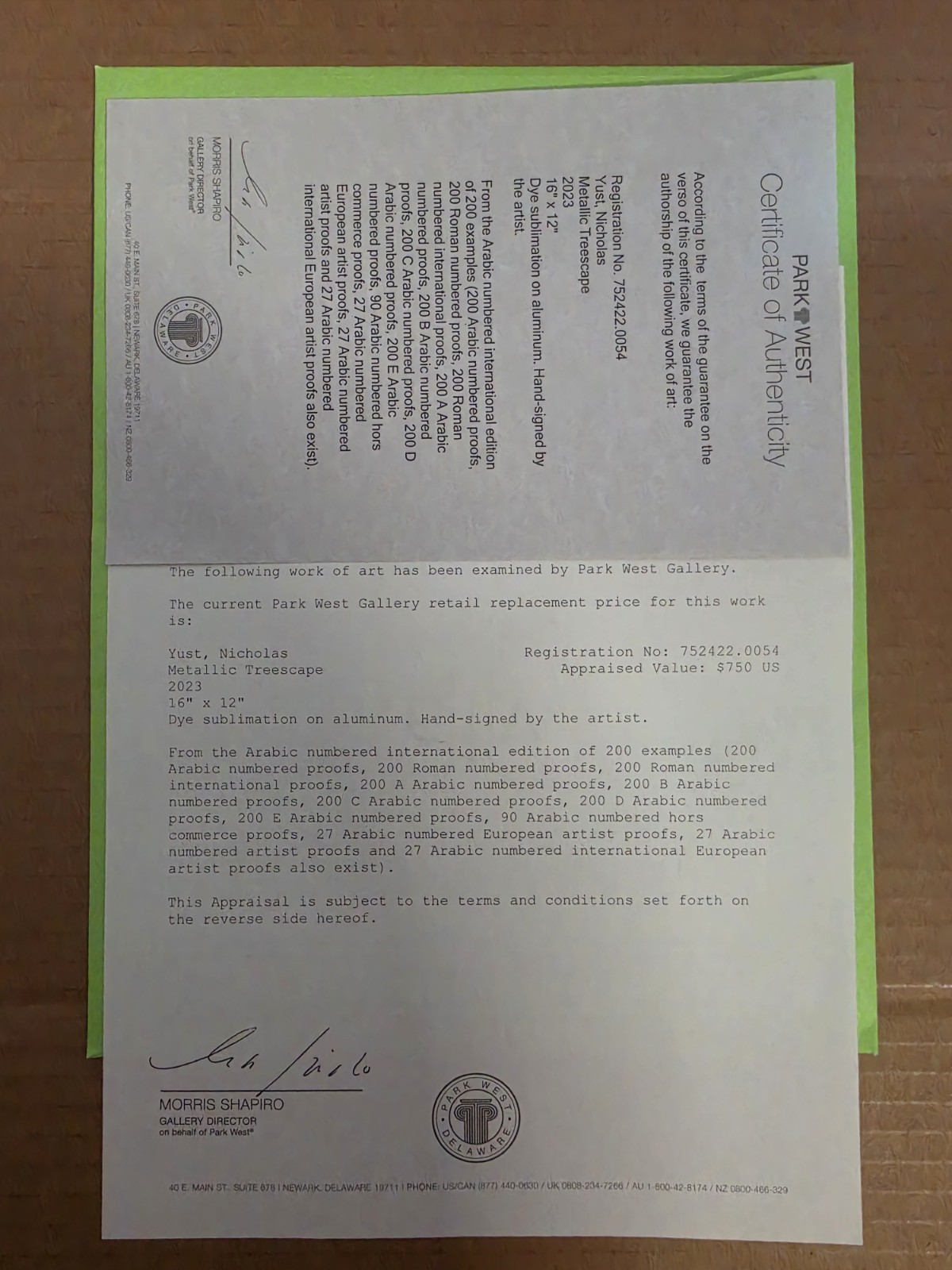 NEW Nicholas Yust «Metallic Treescape» with COA and APPRAISAL
