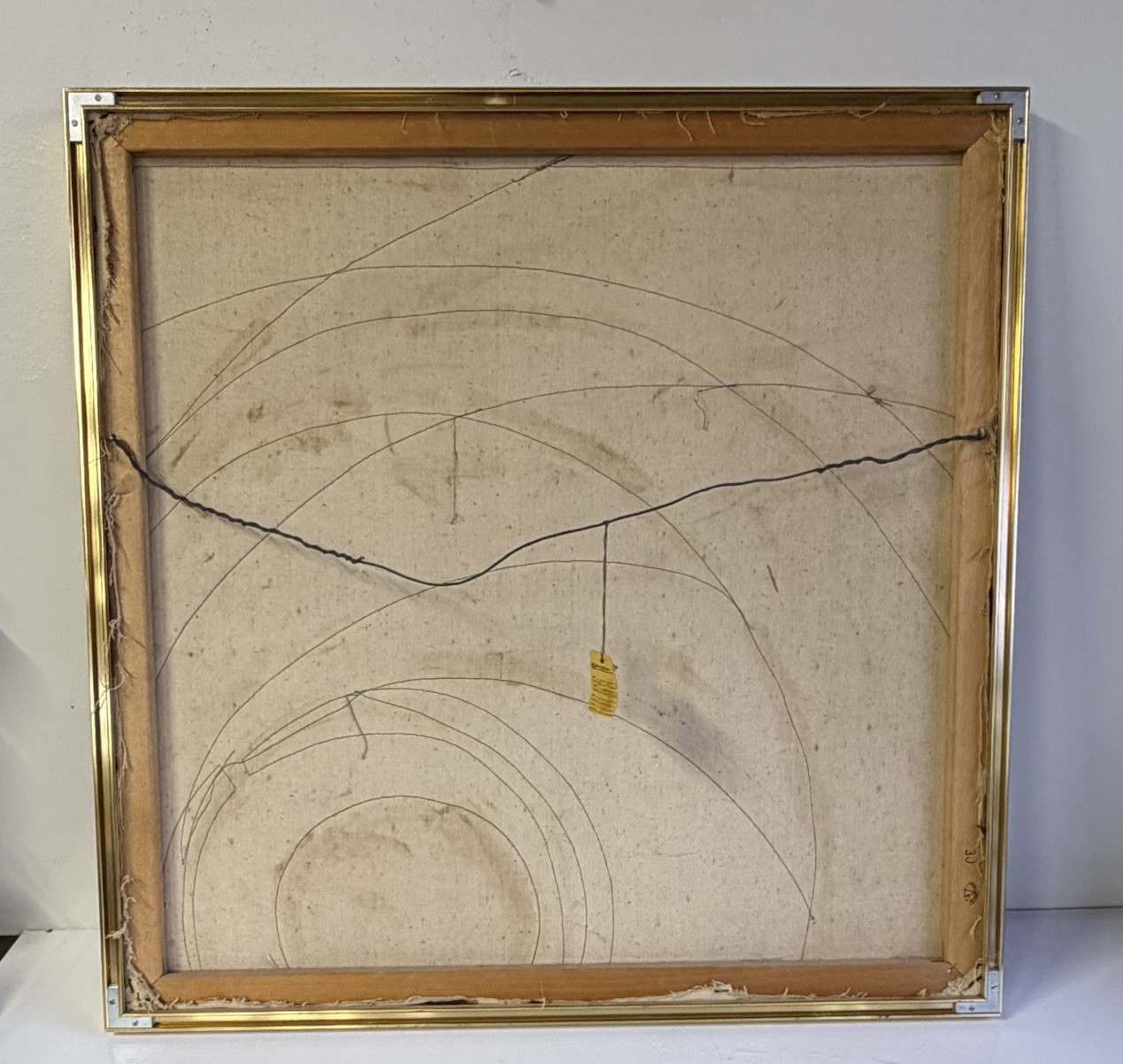 Vintage Mid Century Suede Leather Geometric Abstract Art Signed M. Lavit 30×30