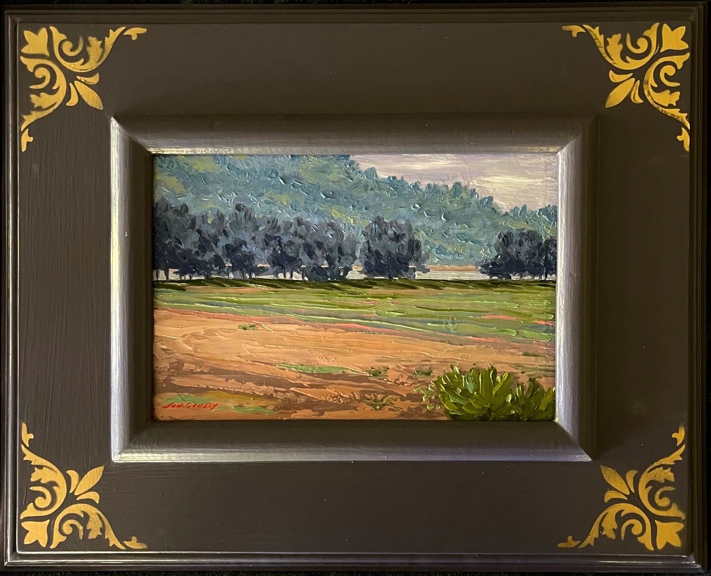 Signed Framed Original Impressionist Landscape Oil Painting – River View Farm