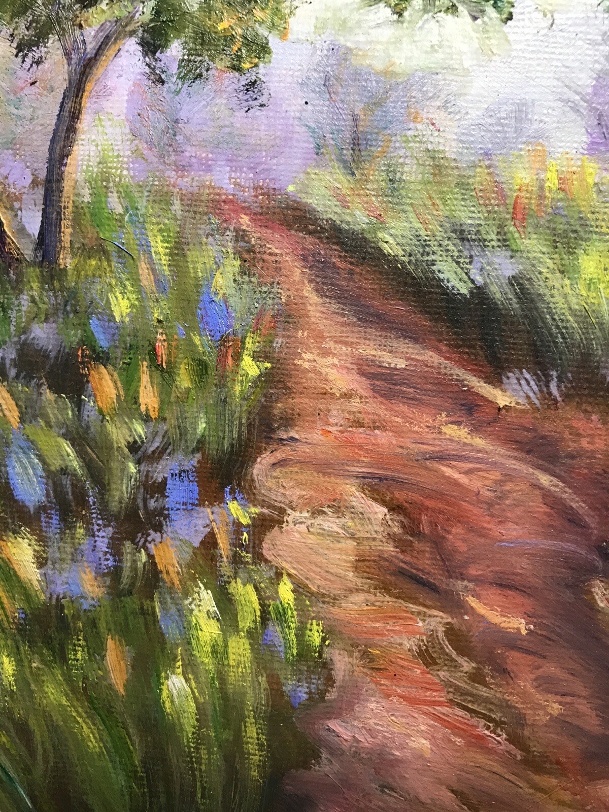 Original Oil Painting Evening Landscape With Path Grass Trees 11×14 Wall Art
