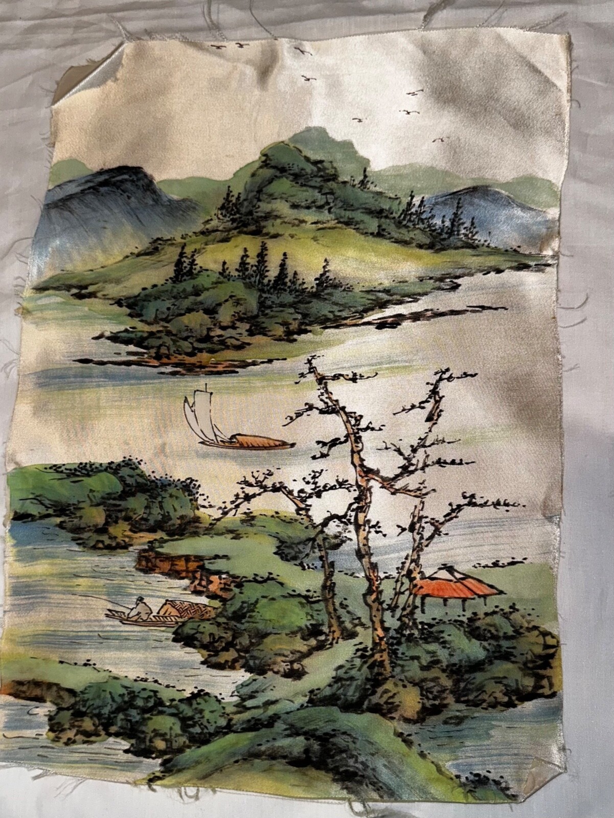 Original Water Color Painting On Silk Fabric 11”x16″ Japanese scene