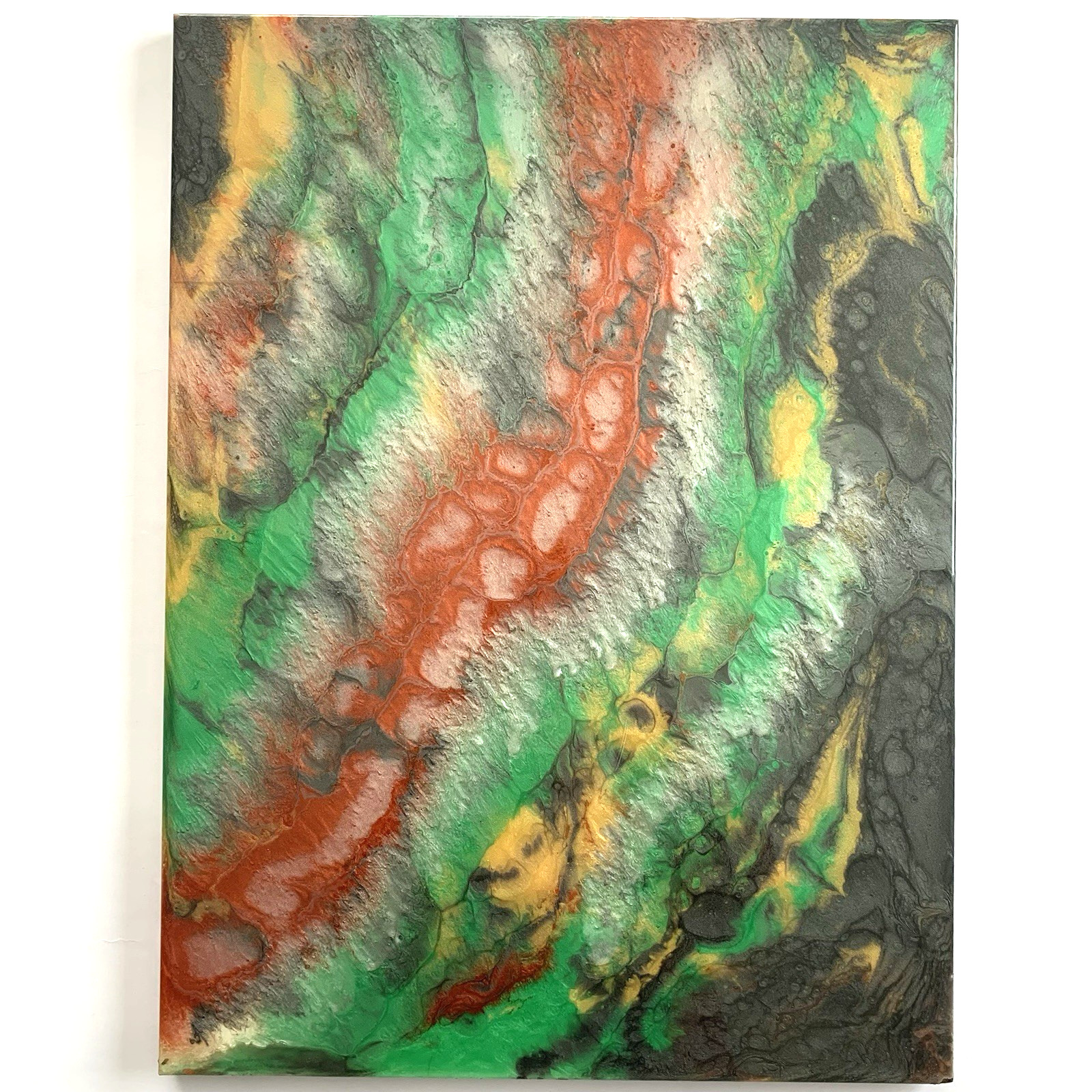 Abstract Painting Acrylic Fluid Pour on Wood Panel High Gloss Resin Large 23×17