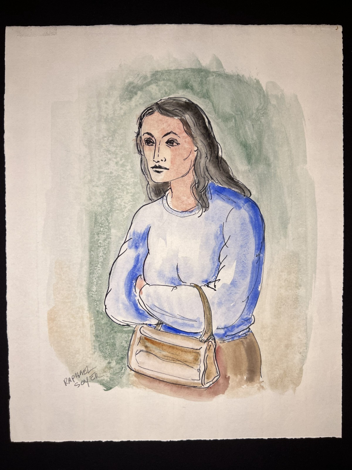 Raphael Soyer–Female Figure–Original Mixed Media– NYC Social Realist