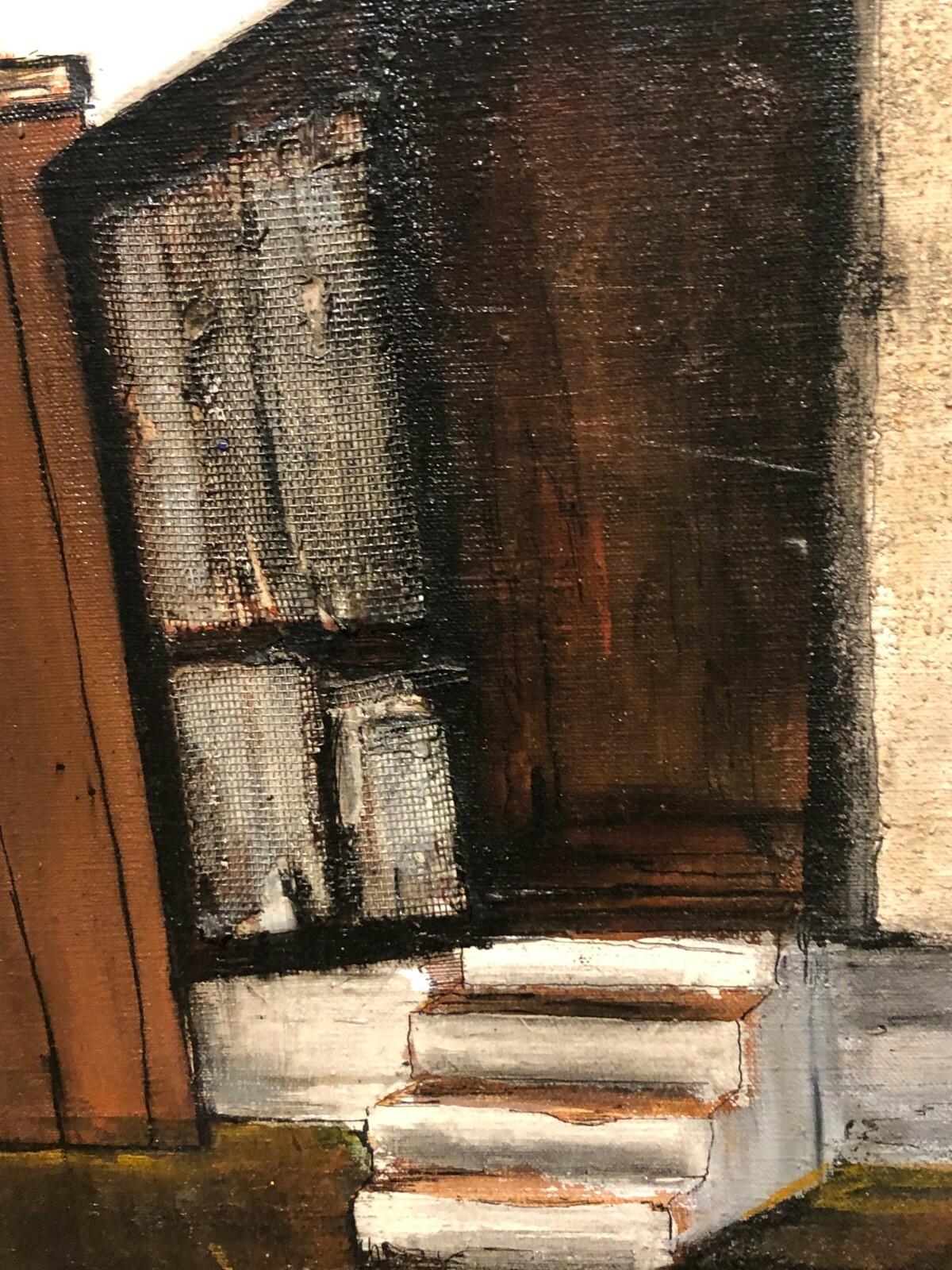 Large Framed Original 1968 Oil Painting With Collage Murray Kentucky Alleyway