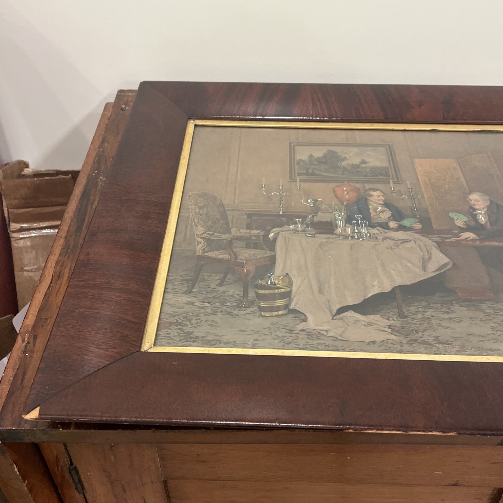 W. Dendy Sadler Vtg Colored Etching Lithograph, Parlor Scene, Antique Frame