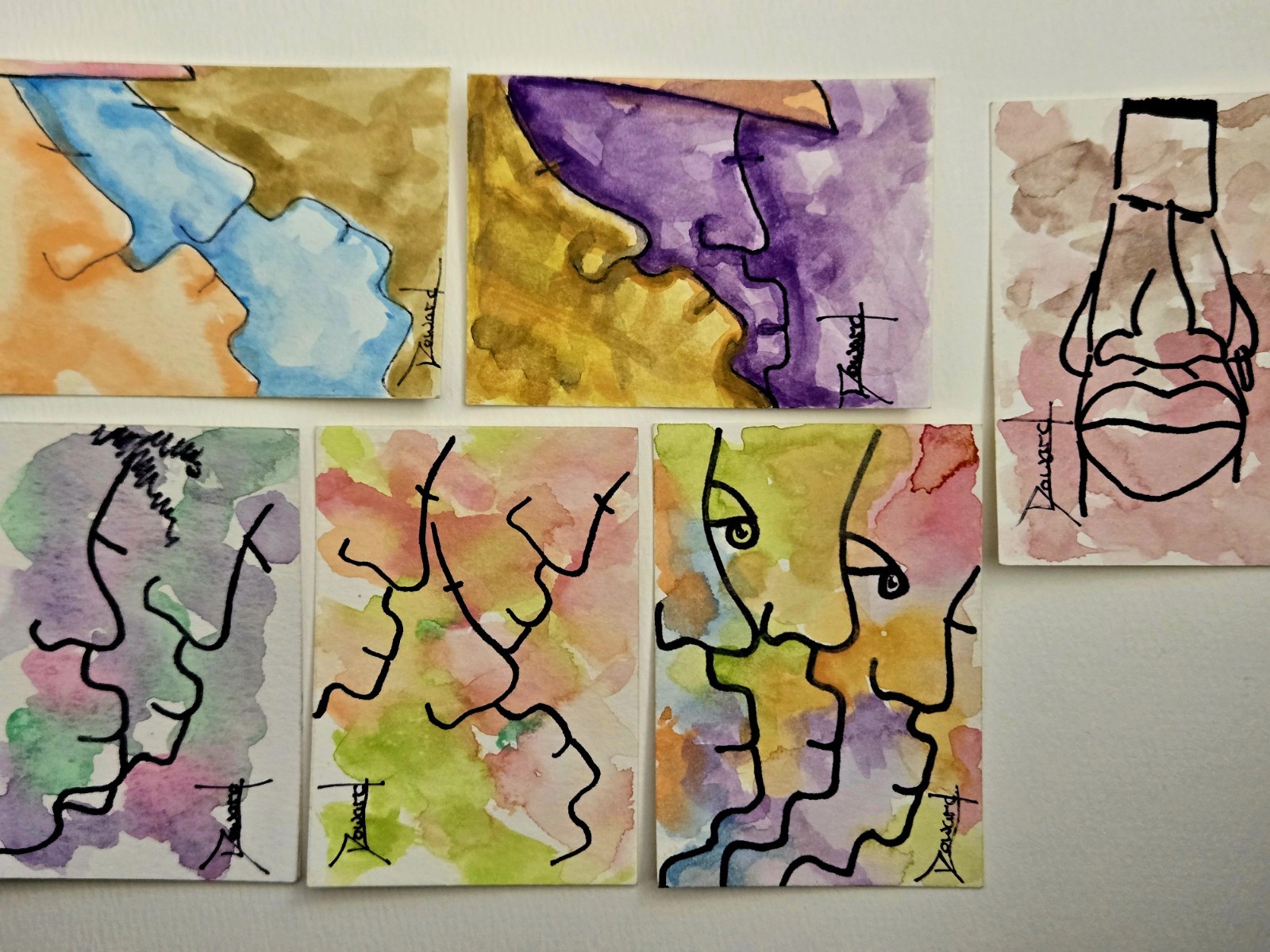 Set Of 6 African American Aceo (2.5×3.5) Fine Art Paintings