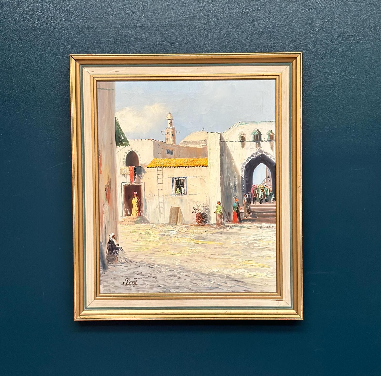 Original Vintage Swedish Oil on Canvas “Southern Street” by J. Erix – 76 × 66 cm