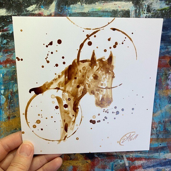 Original Coffee Horse Western Painting Appaloosa Mule art equestrian Artettina