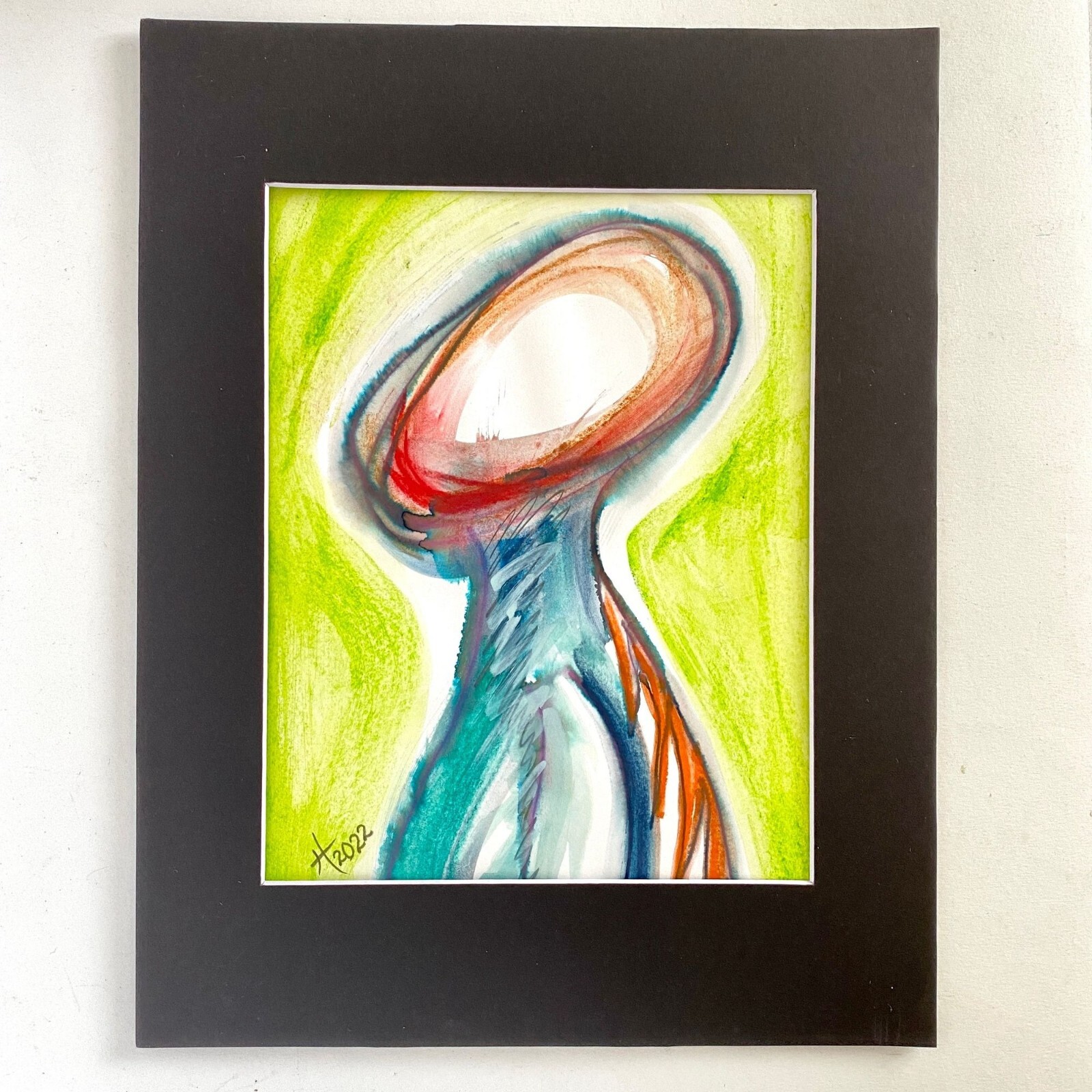 IAm Original Art Abstract Figure Mixed Media Painting 11x14in Matted Frame Ready