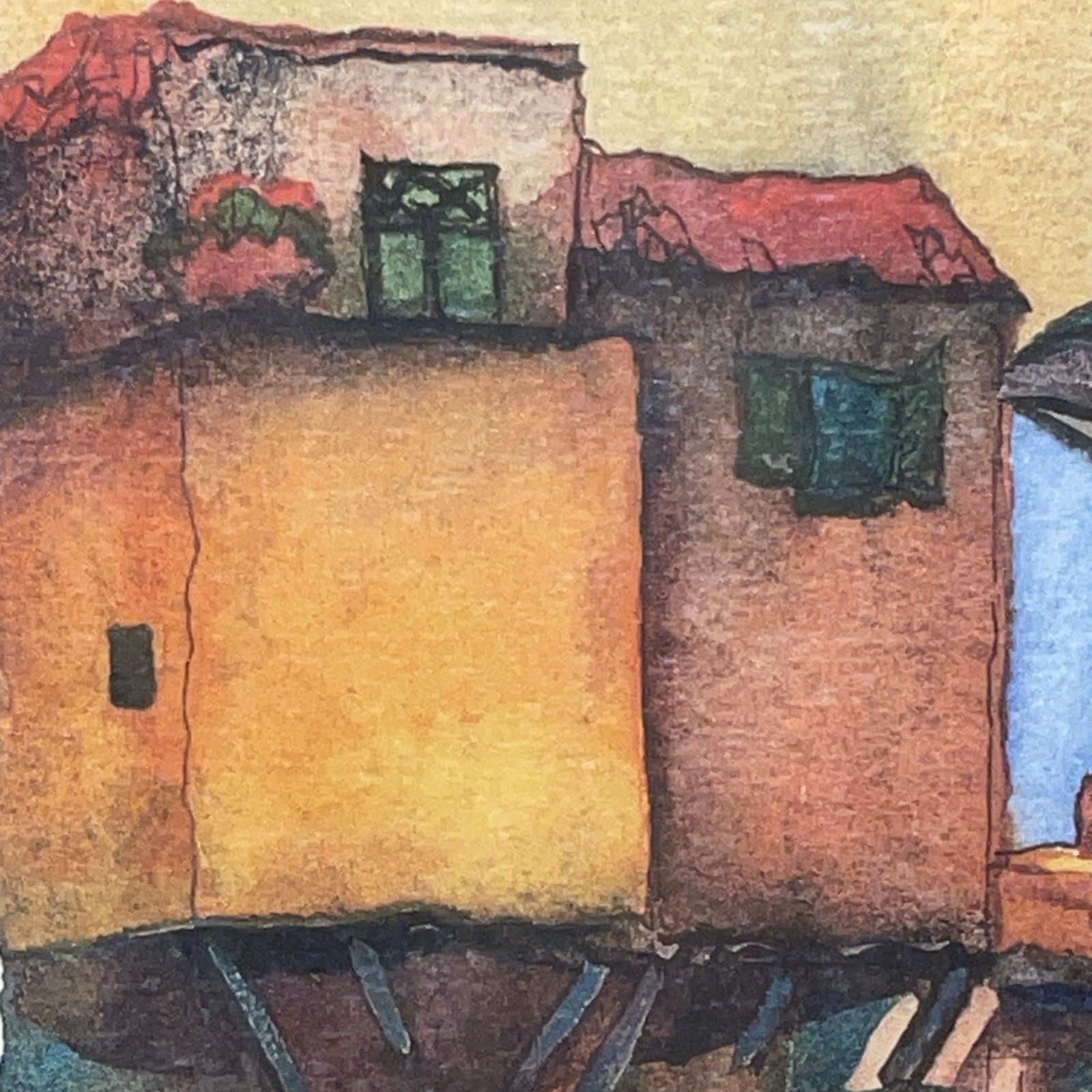 Signed Framed Limited Edition Water Color Painting Pointe Vecchio Bridge, Italy