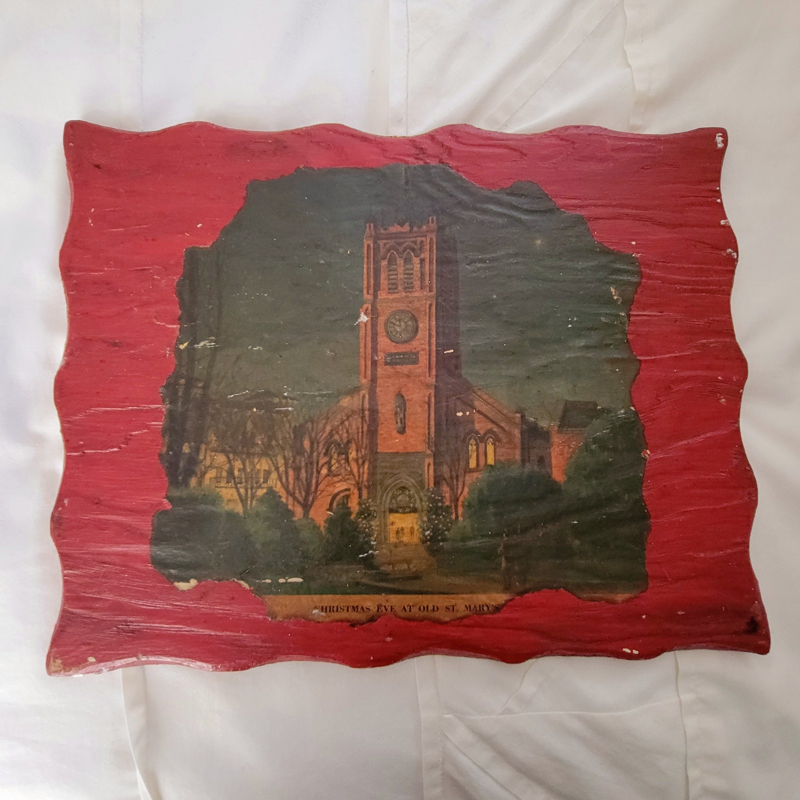 Vintage Christmas Eve at Old St Mary’s Church Wooden Wall Plaque