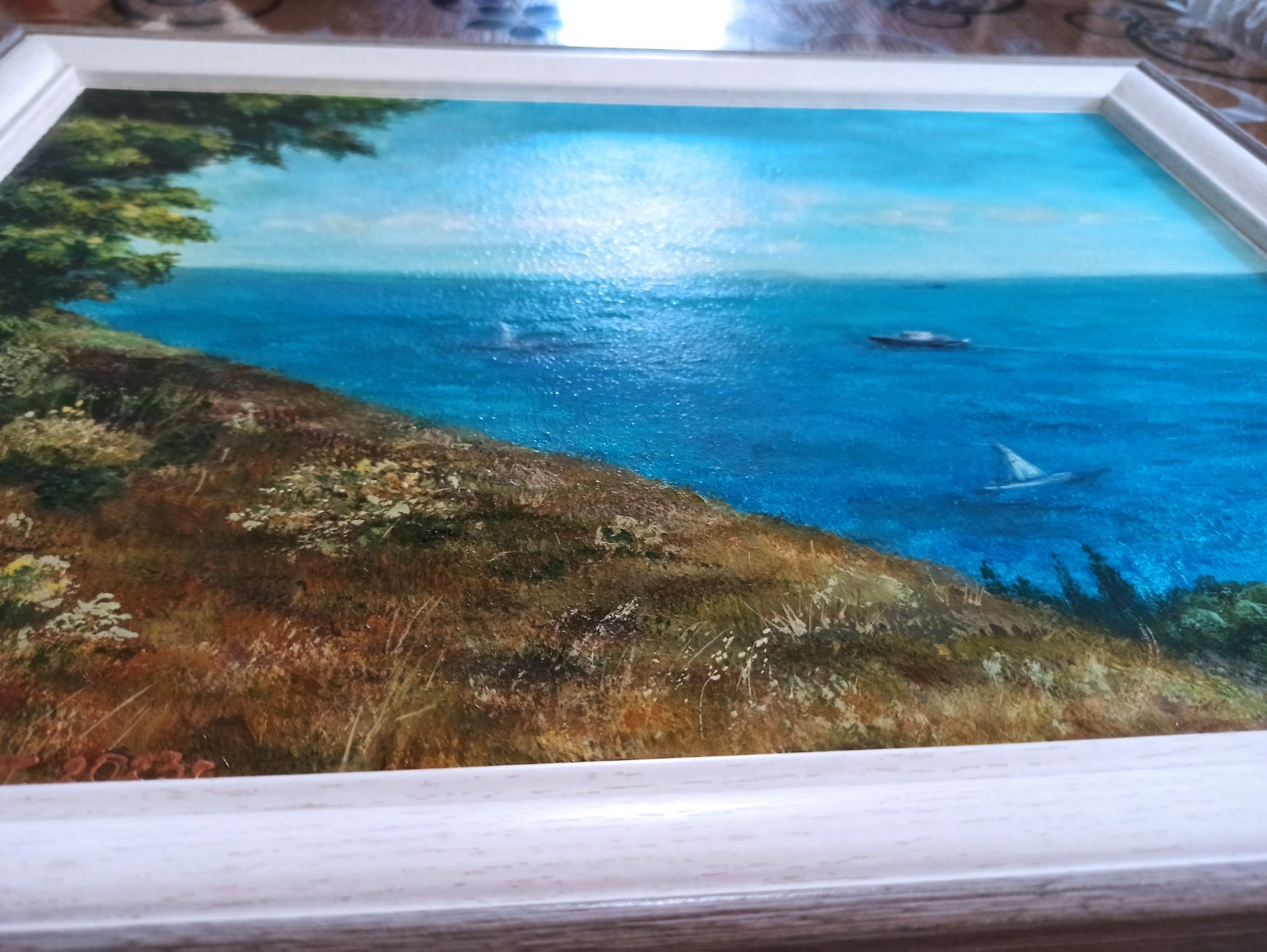 Original Gouache Painting View from Mount Canvas Cardboard 30x40cm Signed Framed