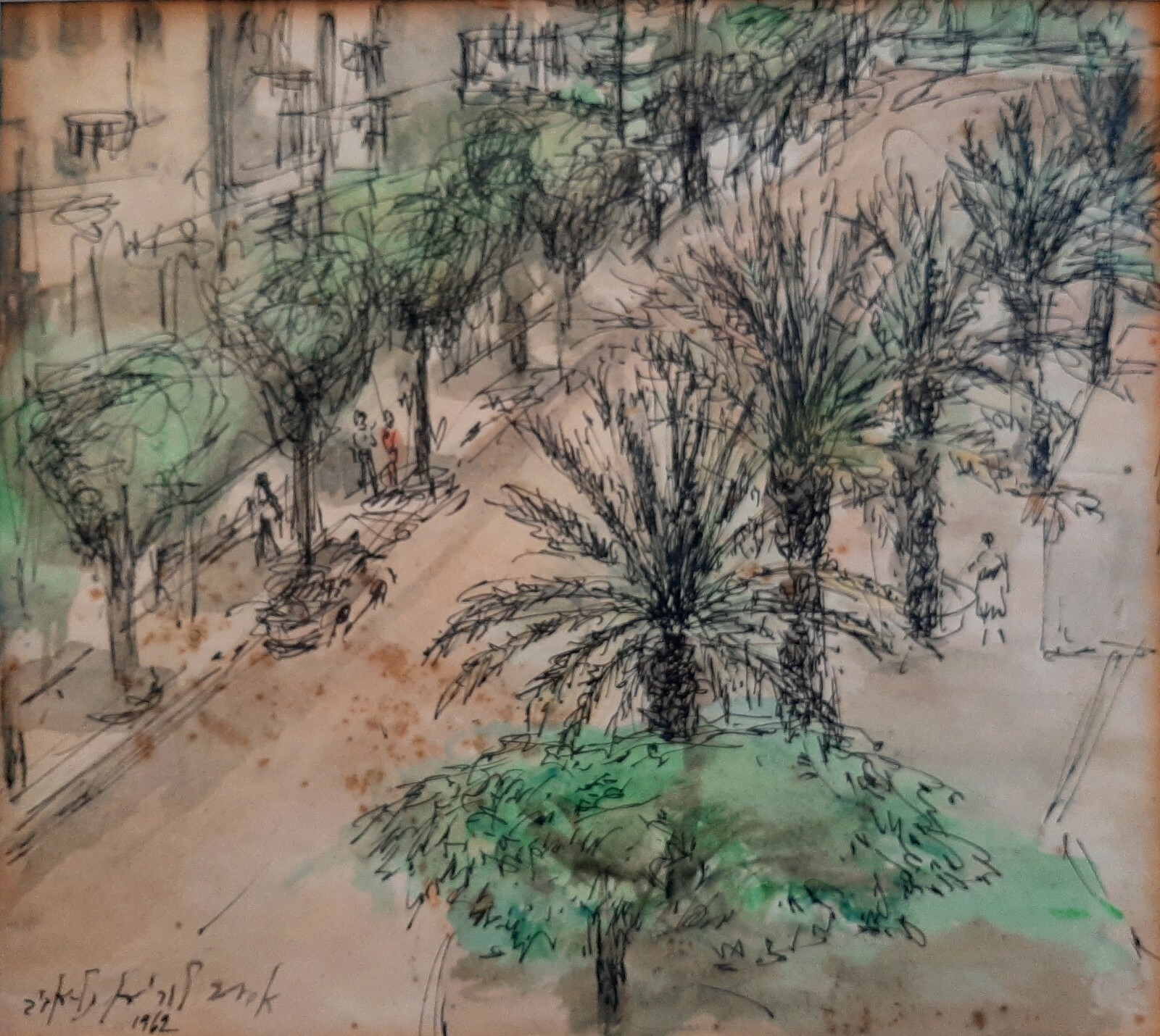 ESTHER LURIE (1913-1998), Watercolor & Ink on Paper, Tel-Aviv 1962 , Signed