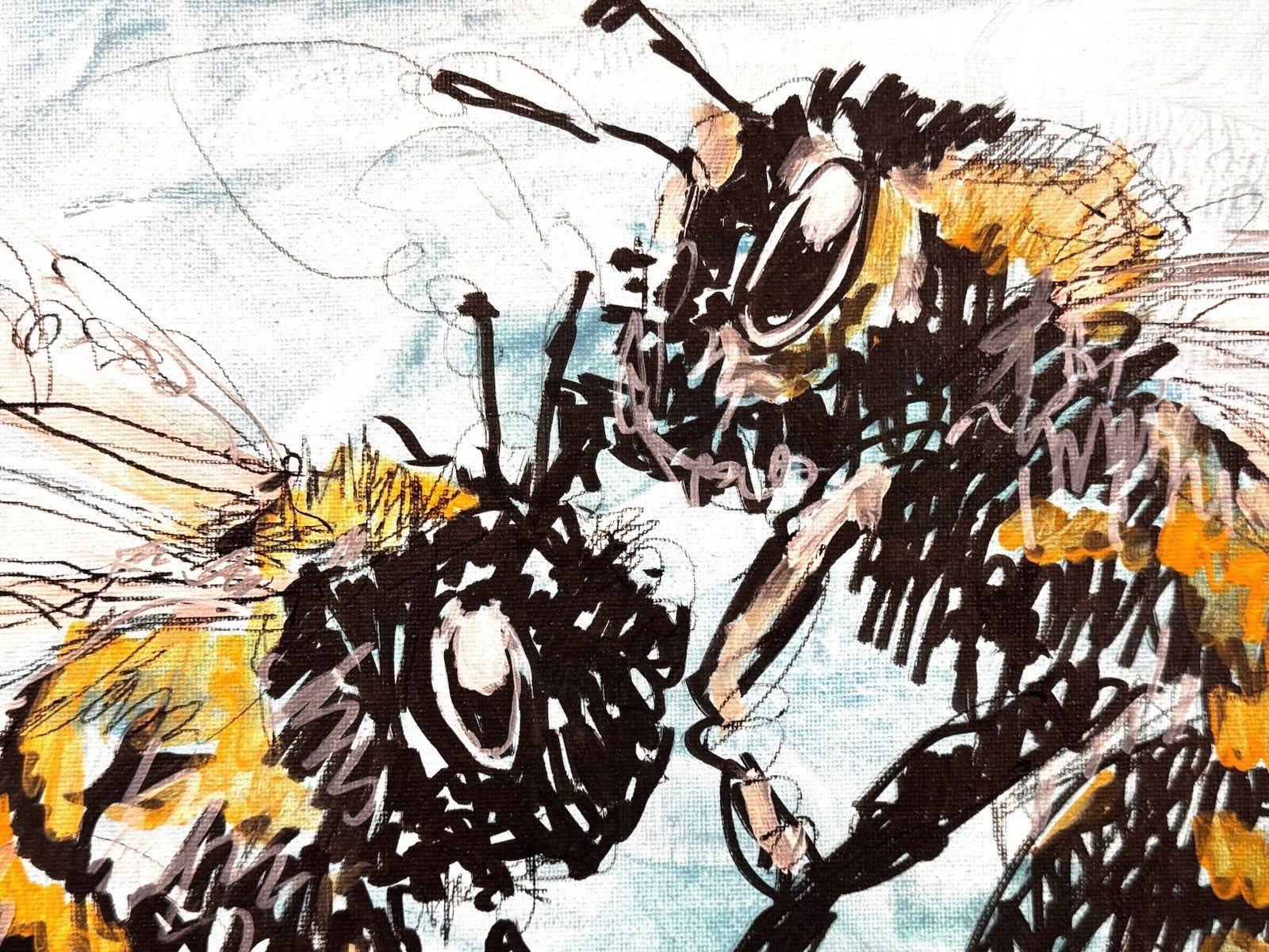Abstract Original 11×14 Bees Expressionism Handmade Signed Wall Art Decor 111