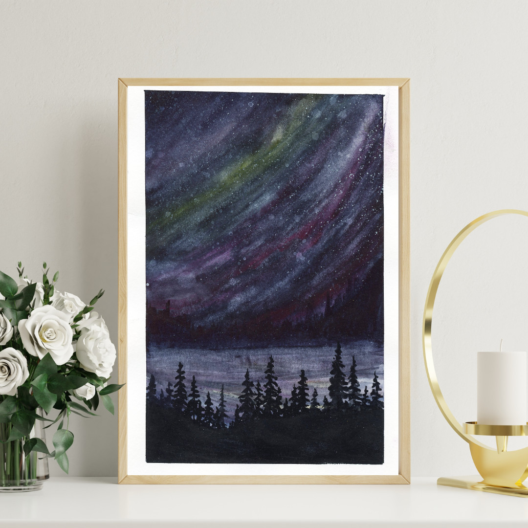 ORIGINAL PAINTING OOAK Aurora Borealis #2 6×9 Inches