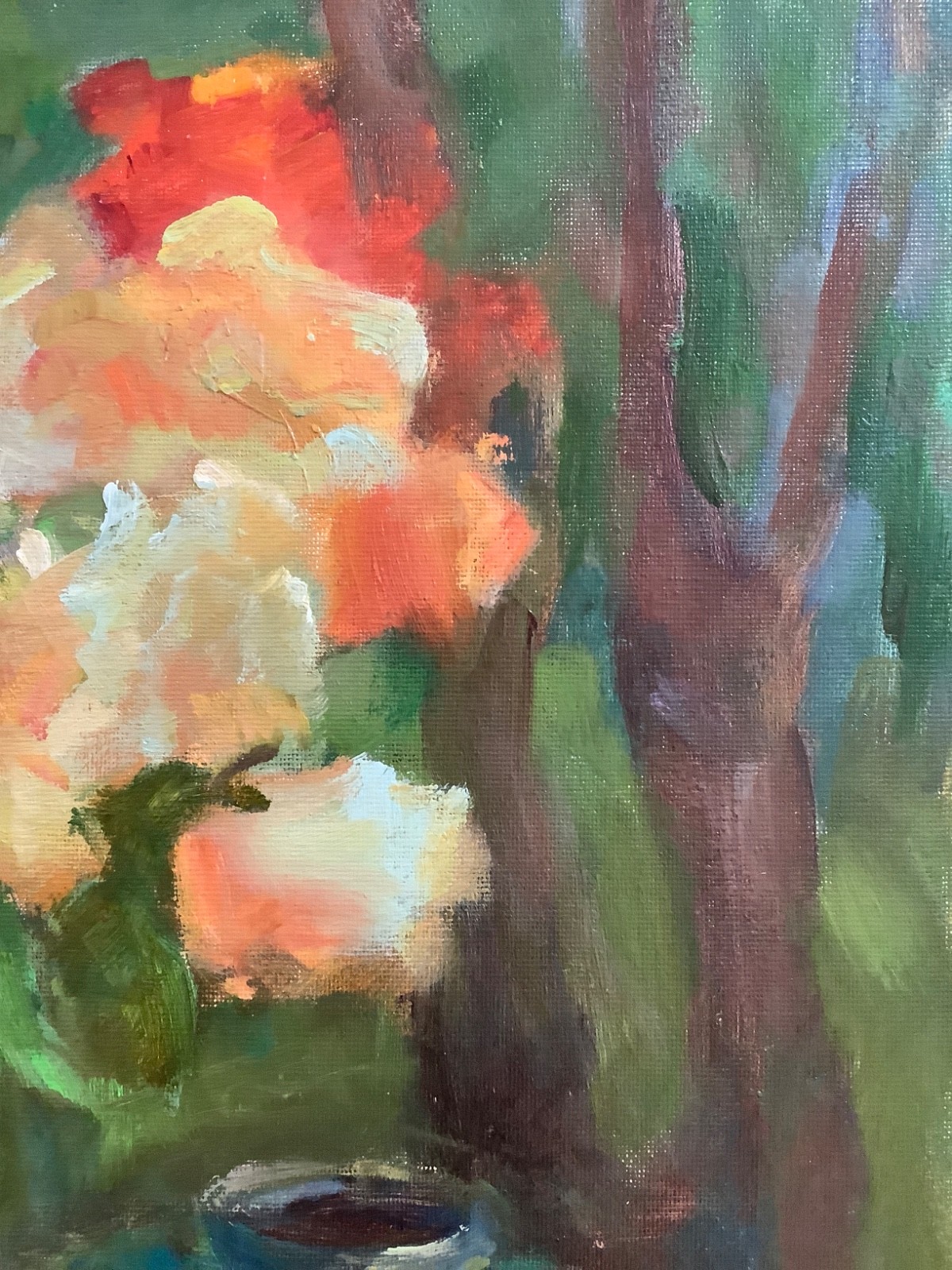 Original Oil Art Impressionism 20”x16 Floral Garden Roses Still Life Signed