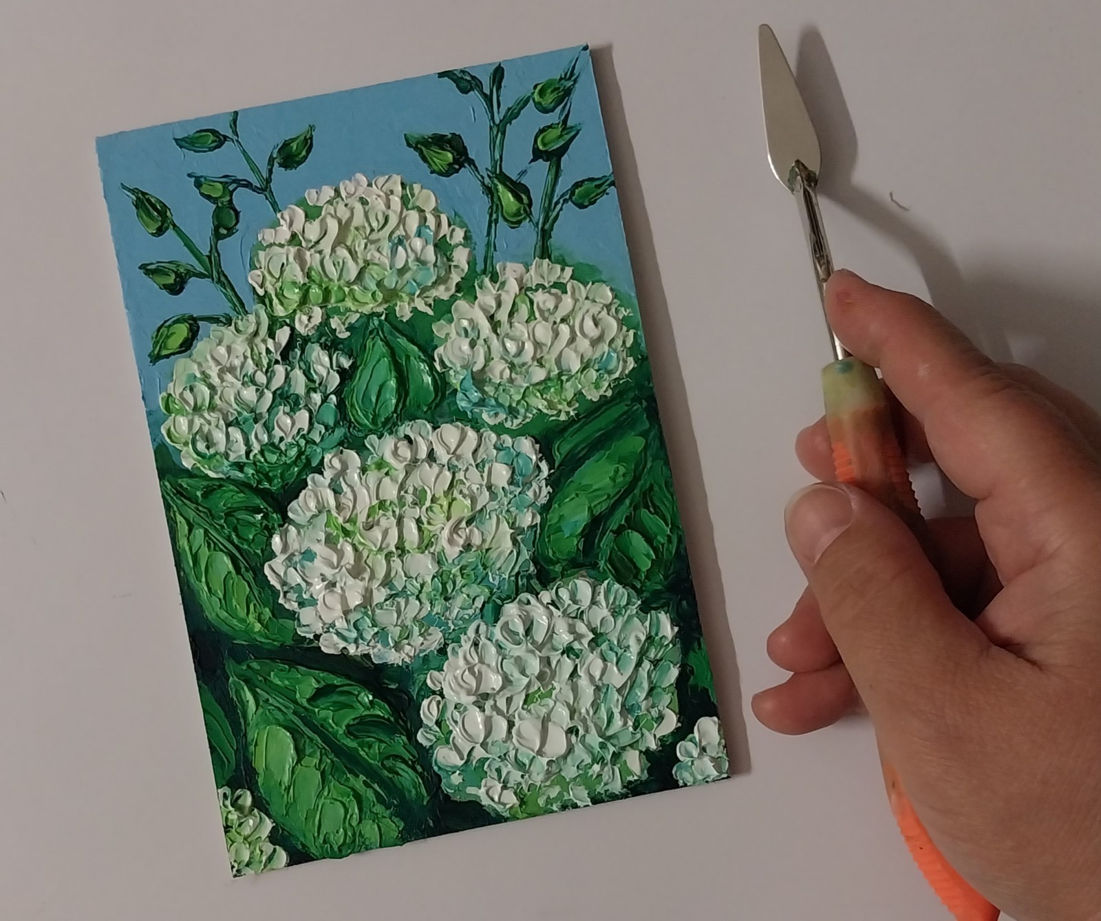 Framed White Hydrangea Flowers Garden Flowers 4×6” Impasto Oil Painting Original