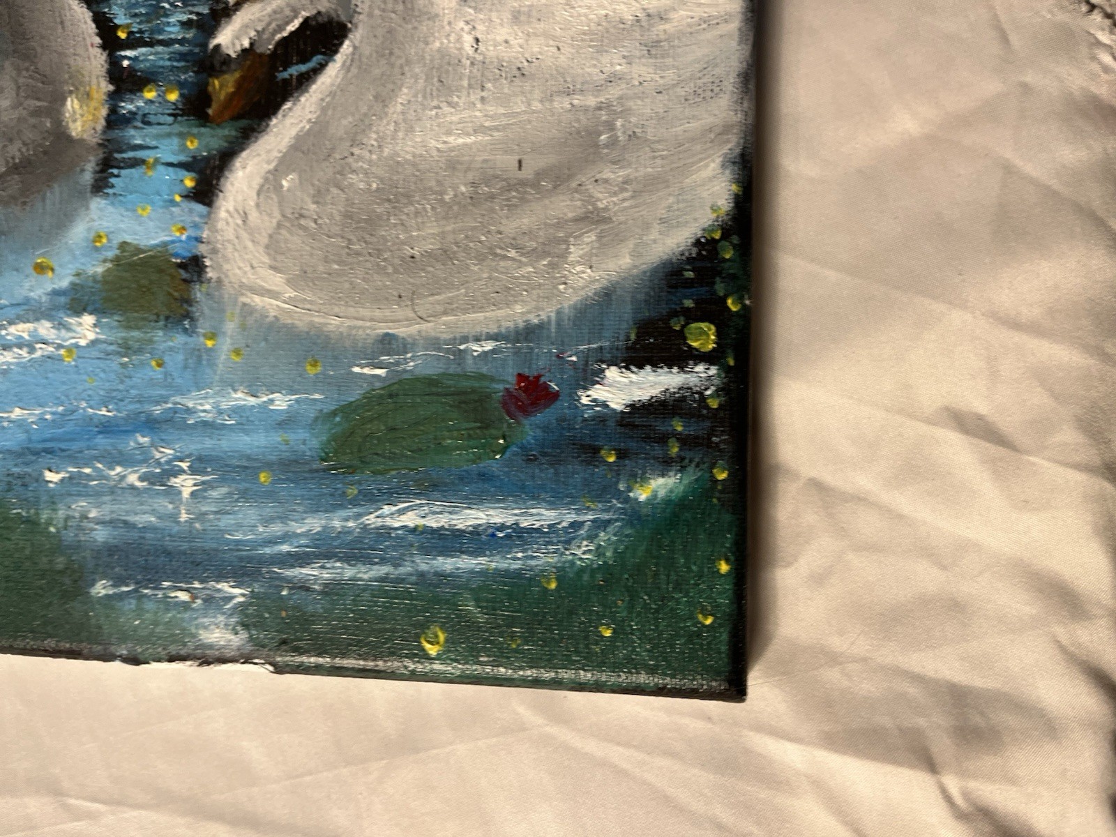 Original Impressionist Swans on Water Oil Painting on Canvas