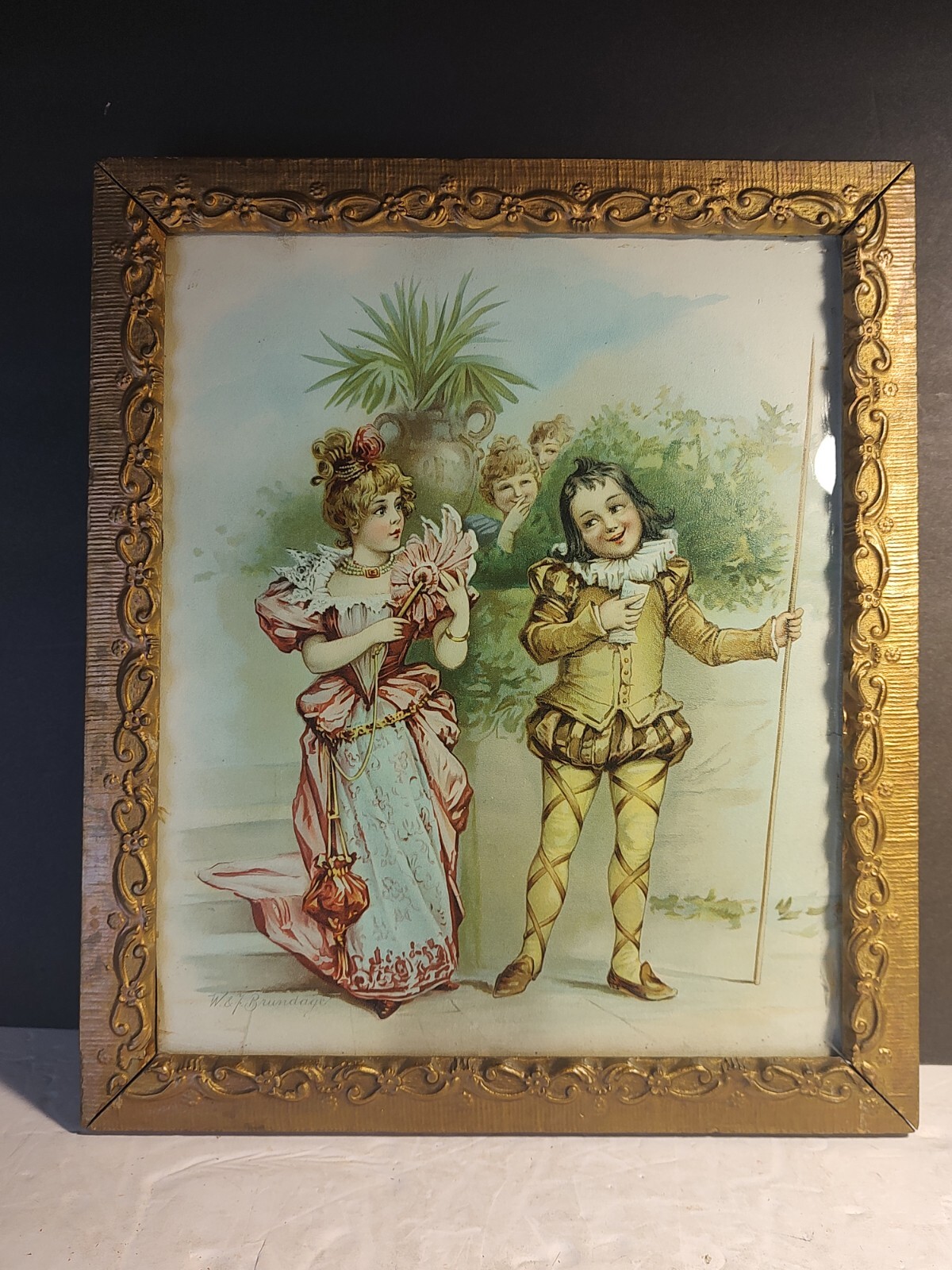 Antique W.&F. Brundage Picture In Gold Wood Ornate Frame French Victorian