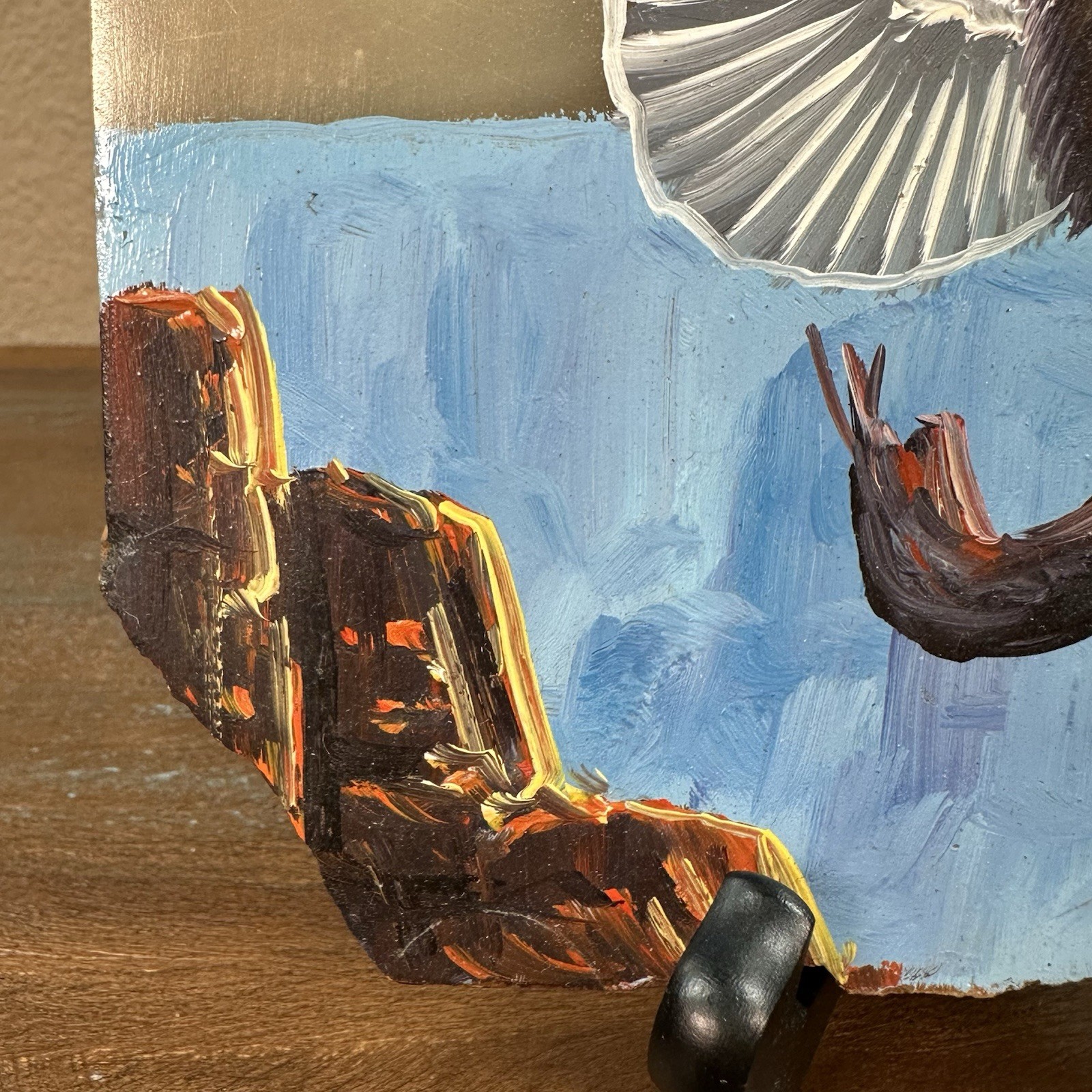Flying Eagle Landing On Perch Painting On Stone Slab Native American Art Mexico