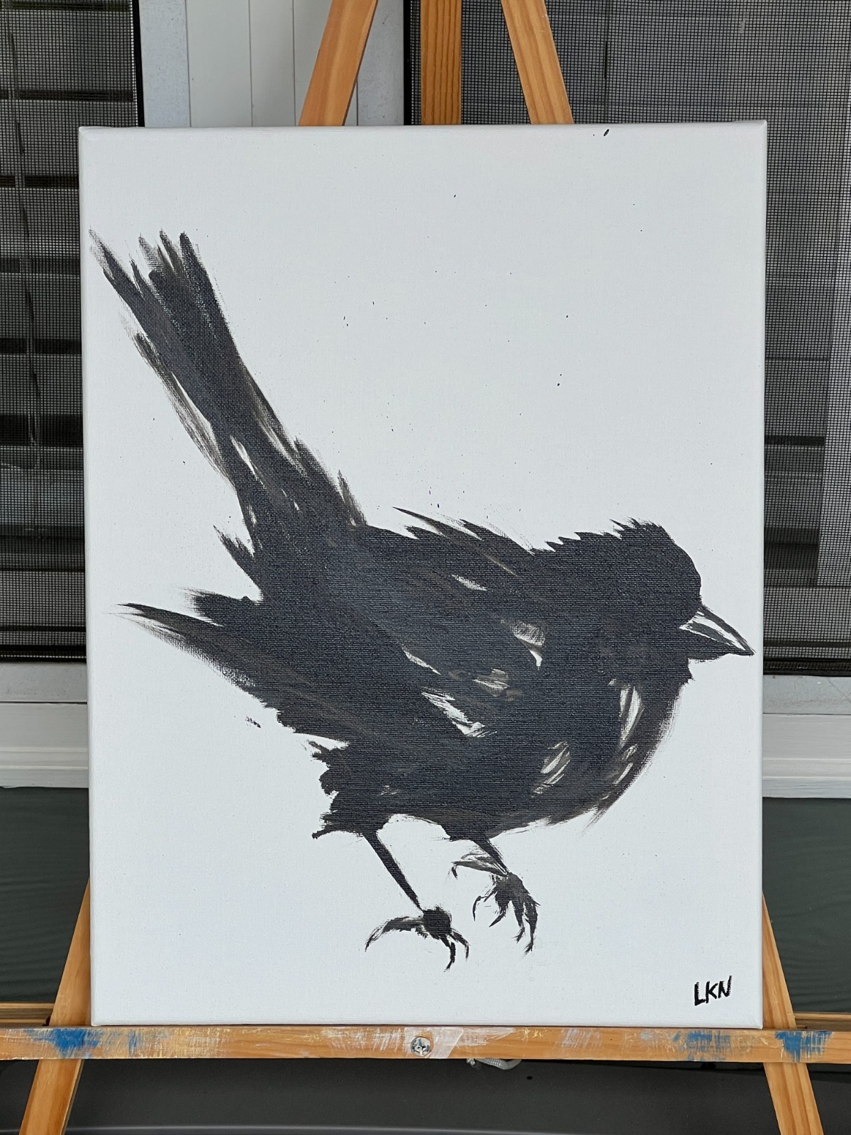Laeknapes Monochromatic Sparrow Abstract Art 12X16 Canvas Home Expressionist