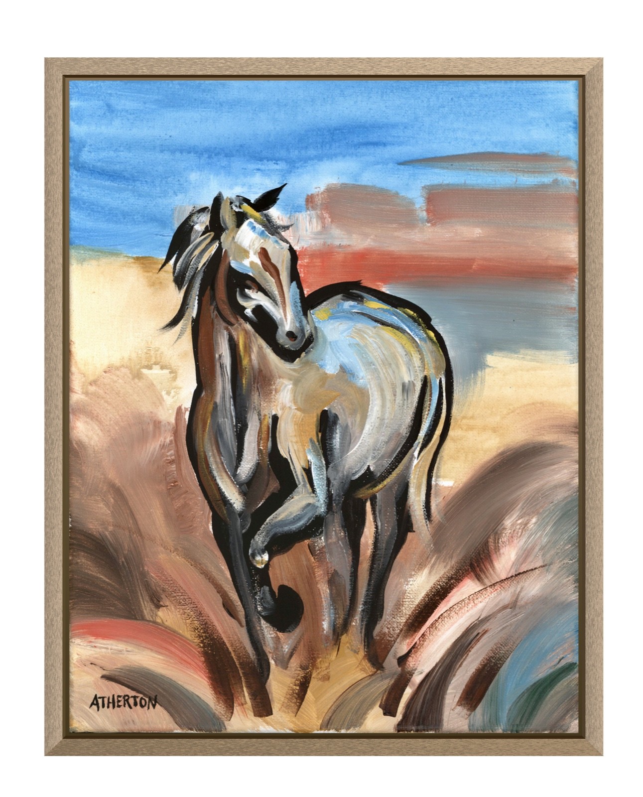 Atherton 11×14 Original Western Ranch Acrylic Painting «Horse in meadow» signed